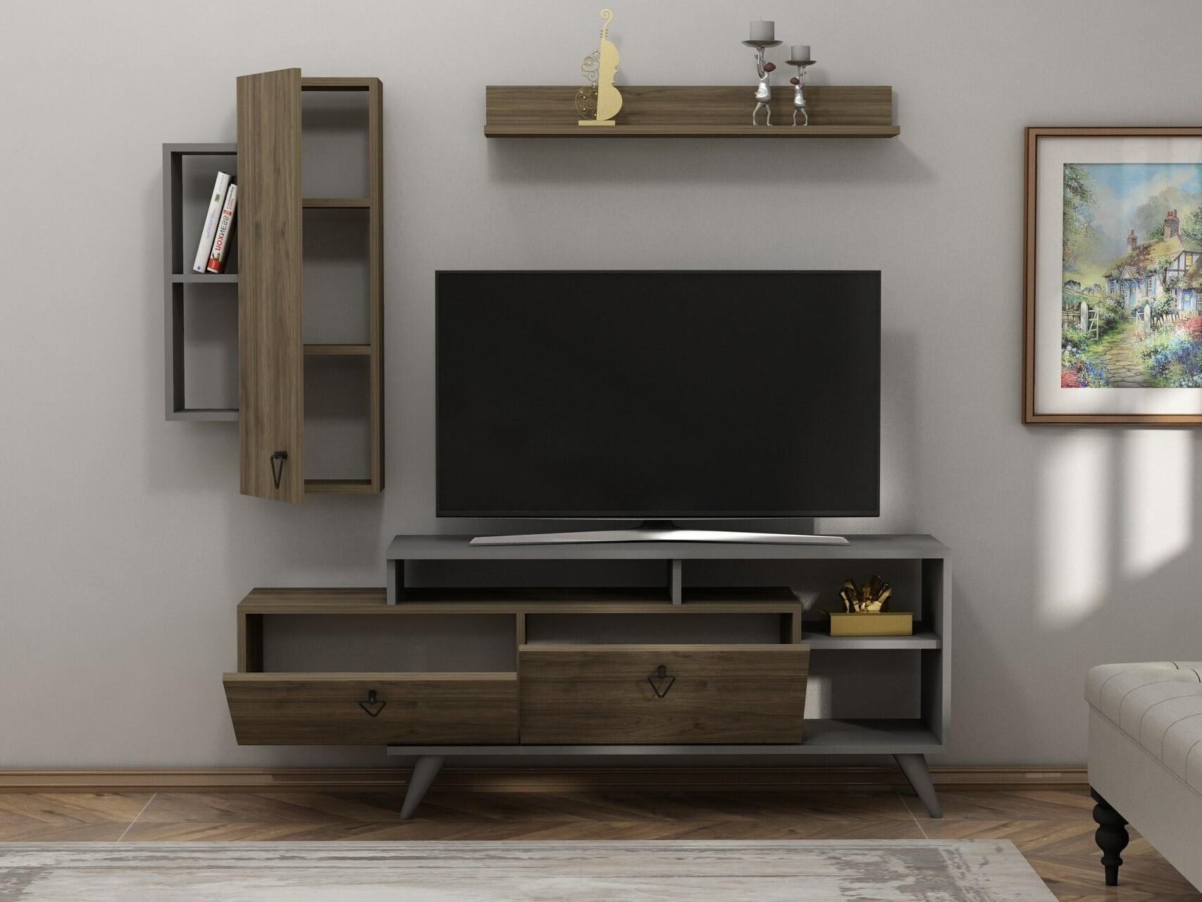 Viesistabas komplekts Kailua 2294 (Antracīts + Riekstkoks)