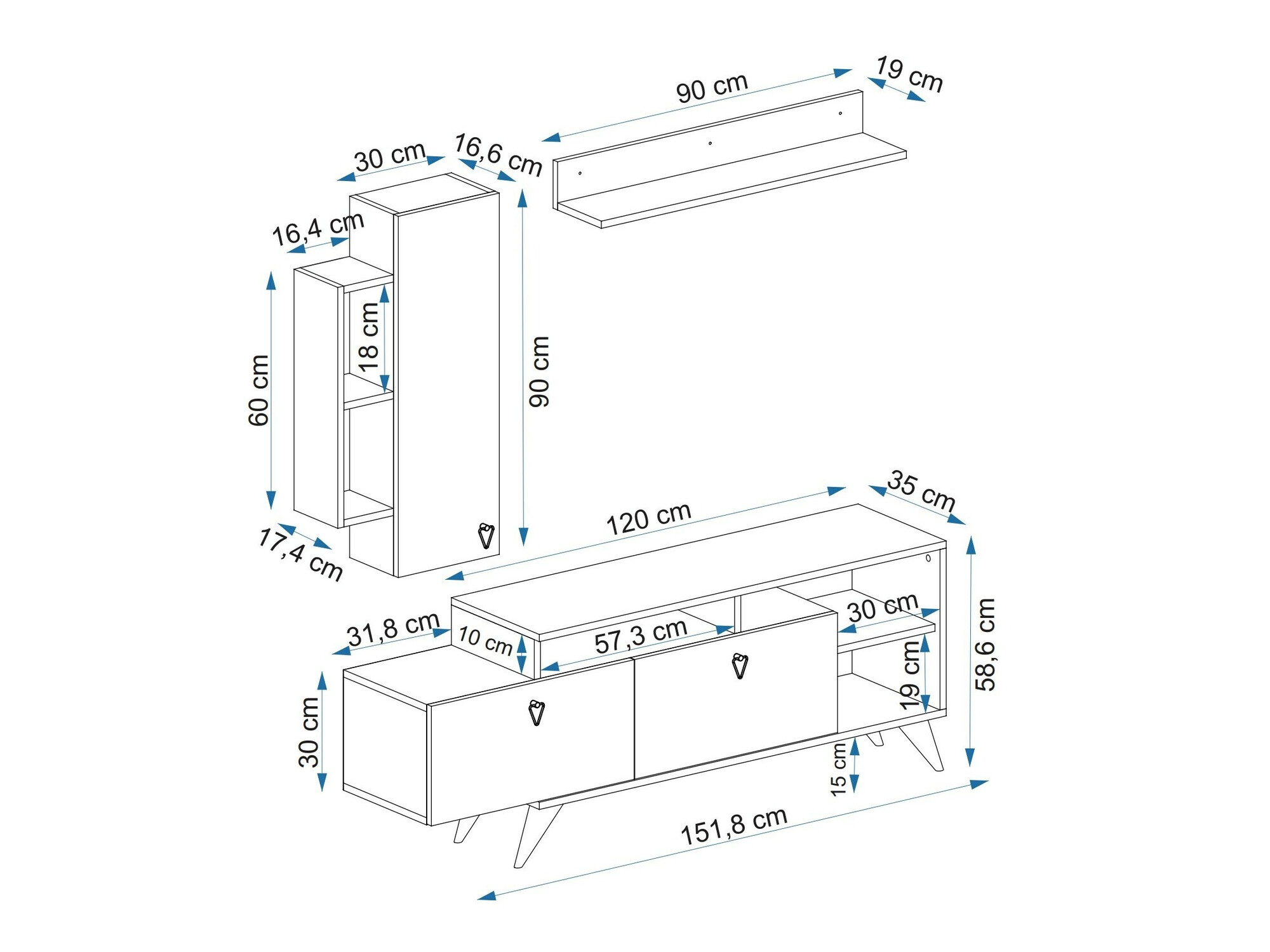 Viesistabas komplekts Kailua 2294 (Antracīts + Riekstkoks)