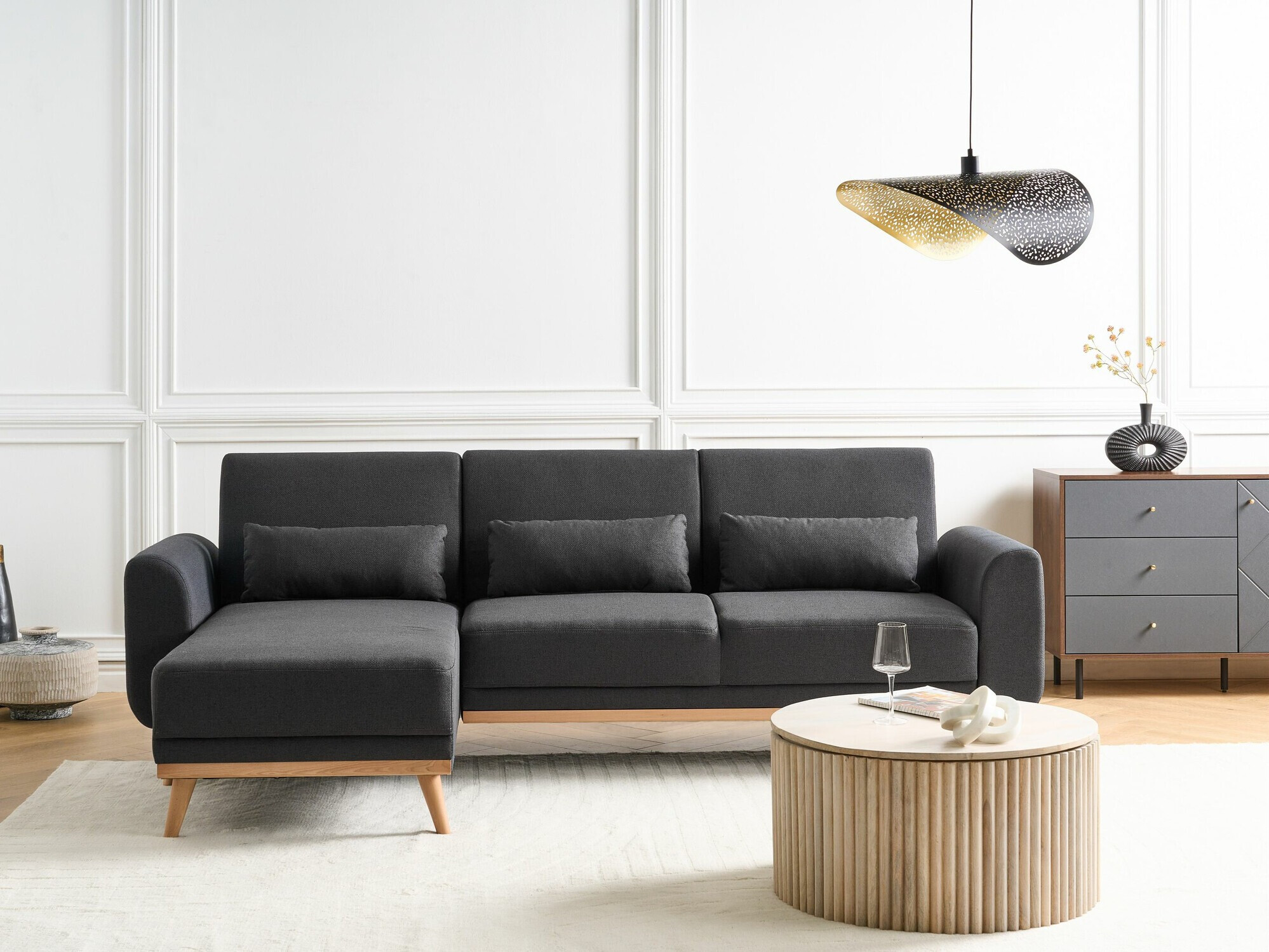 Stūra dīvāns Berwyn 2323 (Melns)