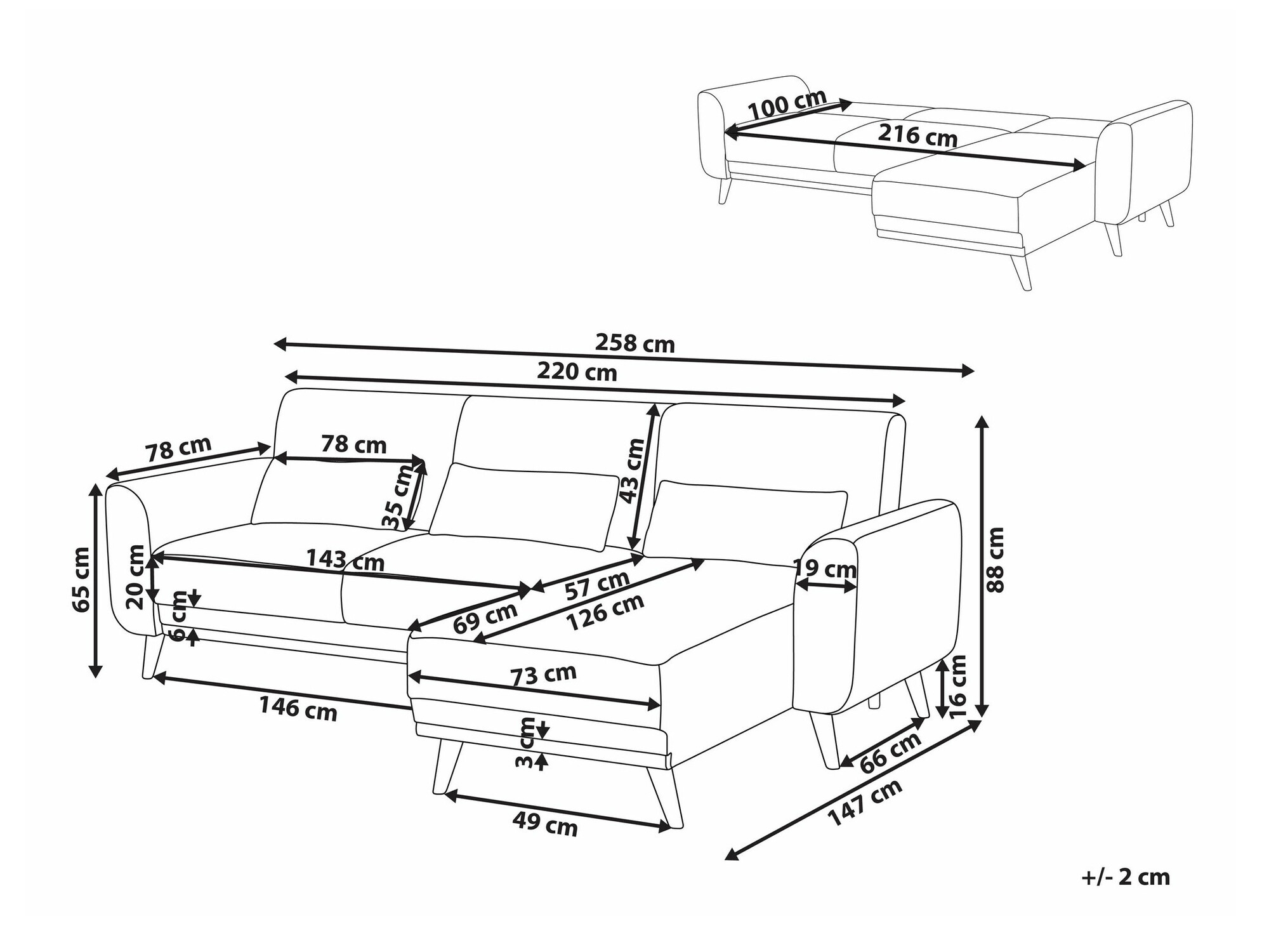 Stūra dīvāns Berwyn 2323 (Melns)