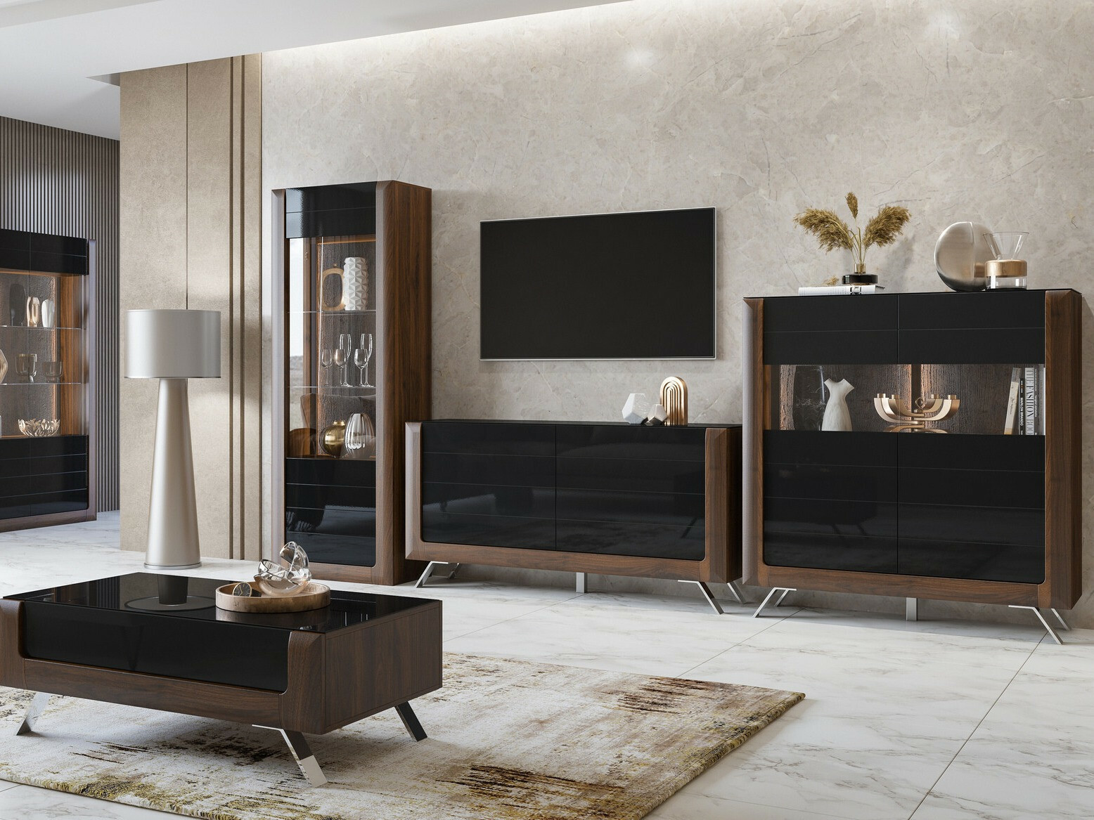 Стеллаж Sovera 101 (Орех + Глянцевый черный)