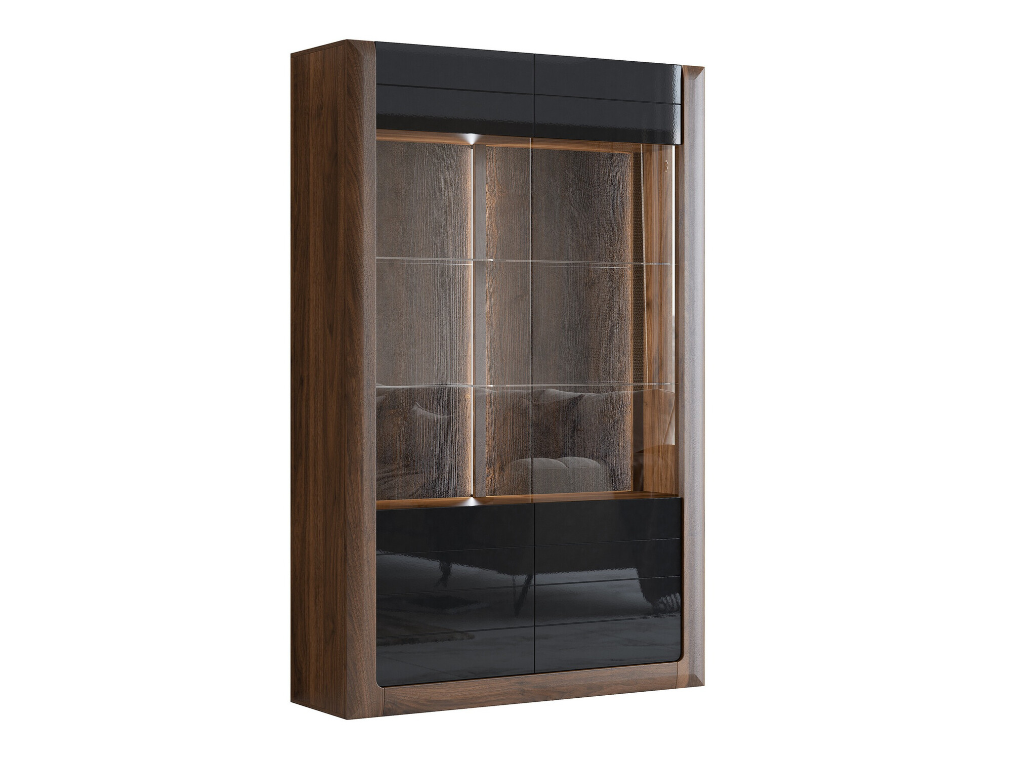 Стеллаж Sovera 102 (Орех + Глянцевый черный)