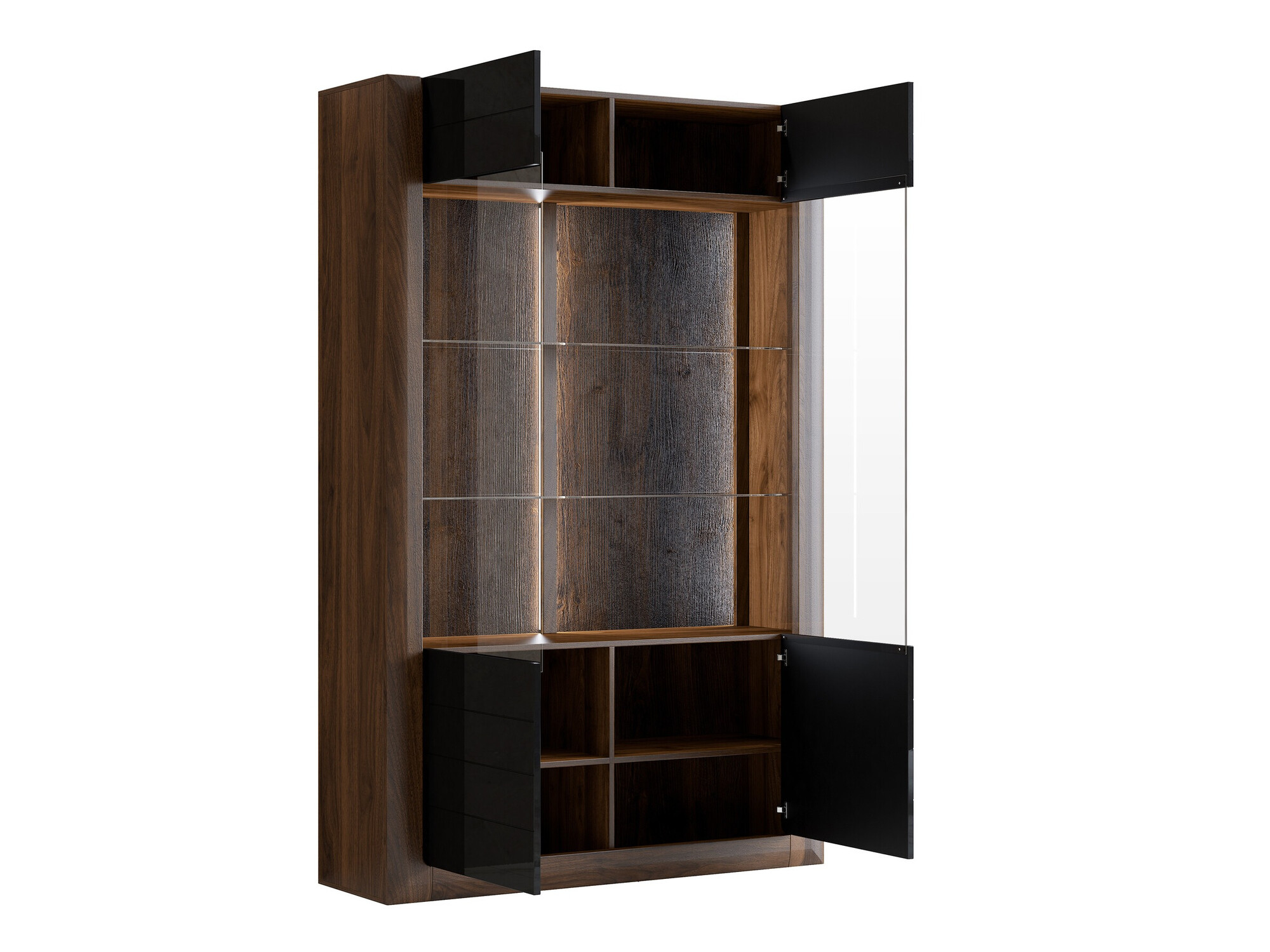 Стеллаж Sovera 102 (Орех + Глянцевый черный)