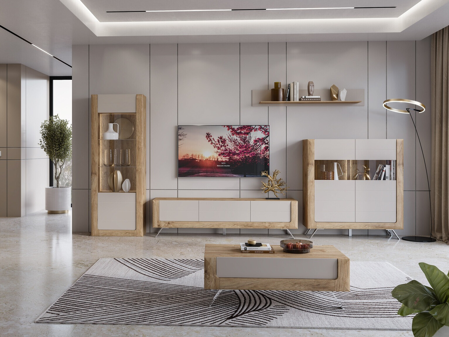 Skapis Sovera 107 (Zeltains ozols + Gaiši pelēks)