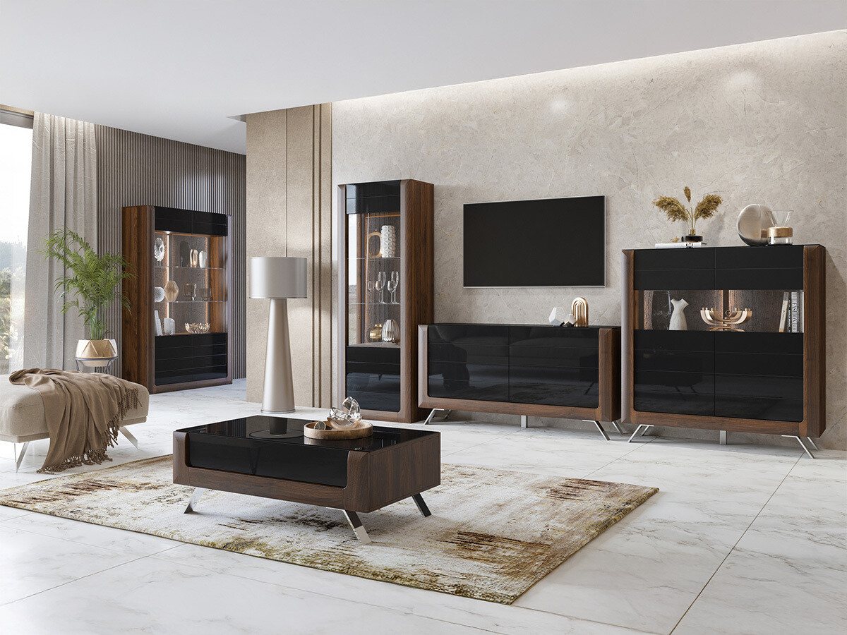 Стеллаж Sovera 106 (Орех + Глянцевый черный)