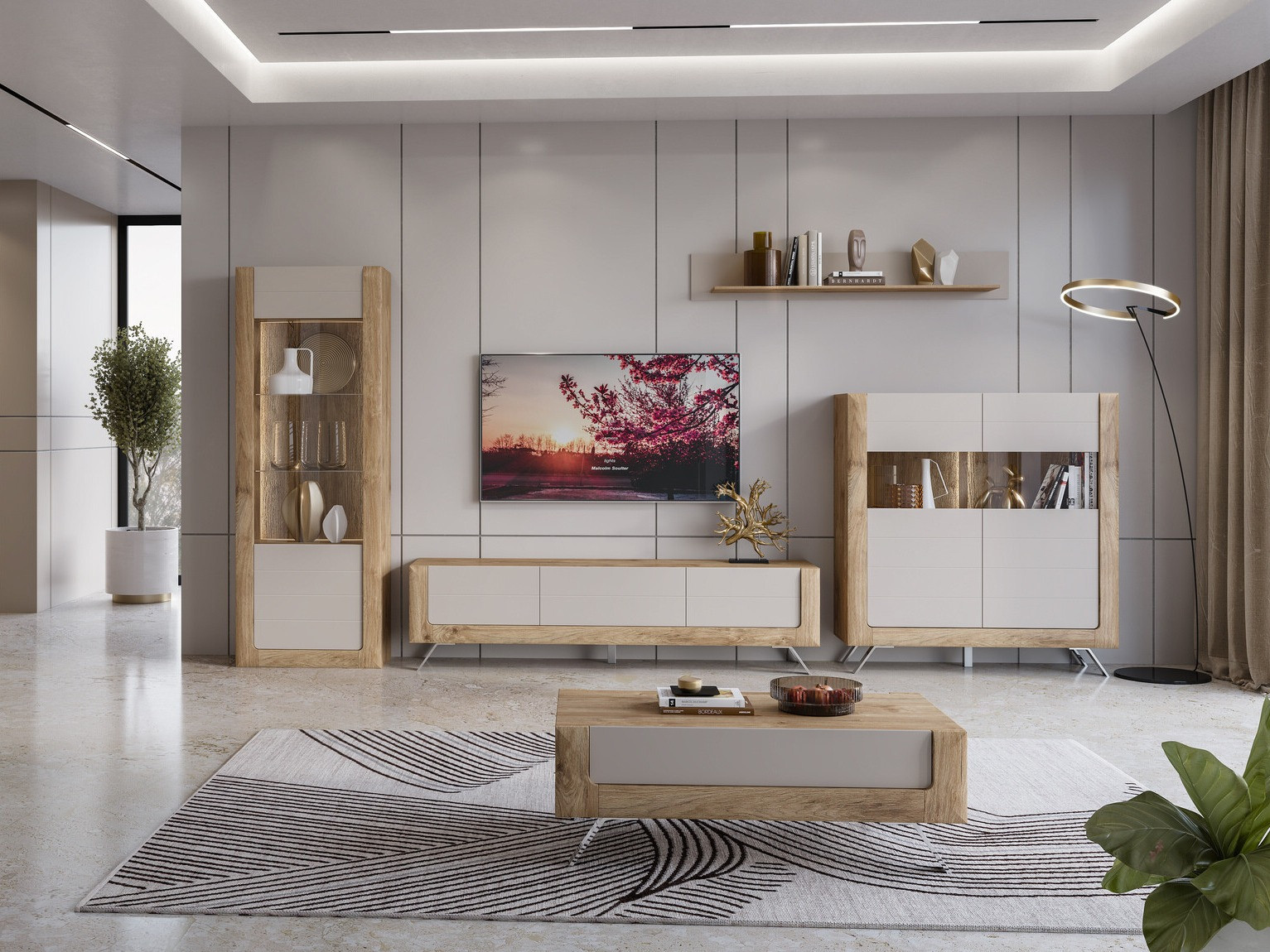 Стеллаж Sovera 106 (Золотистый дуб + Светло-серый)