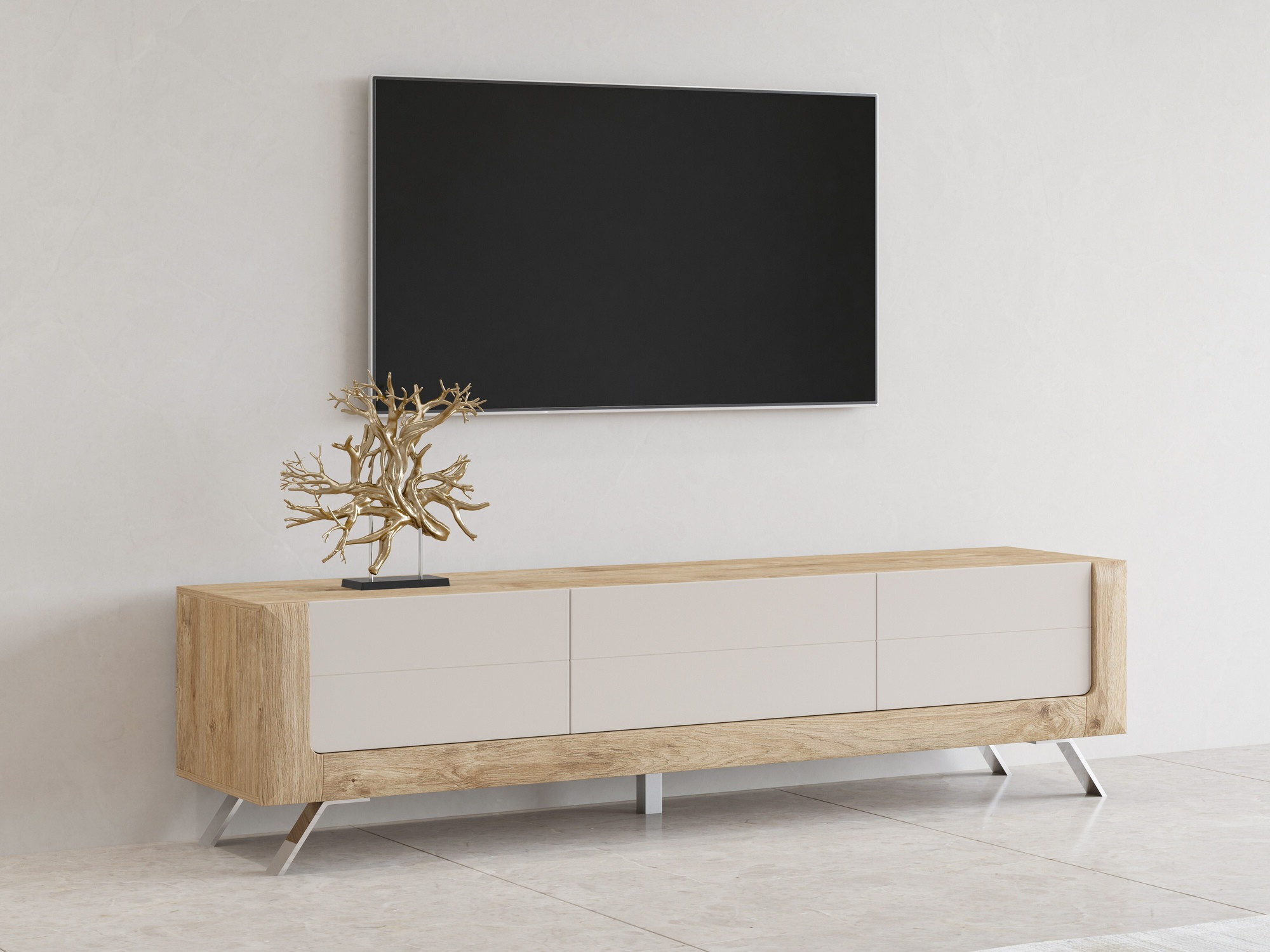 TV galds Sovera 104 (Zeltains ozols + Gaiši pelēks)