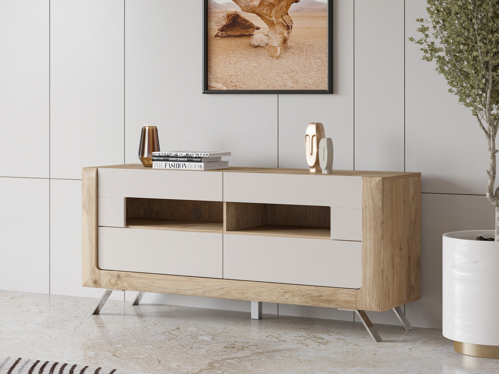 ТВ тумба Sovera 105 (Золотистый дуб + Светло-серый)