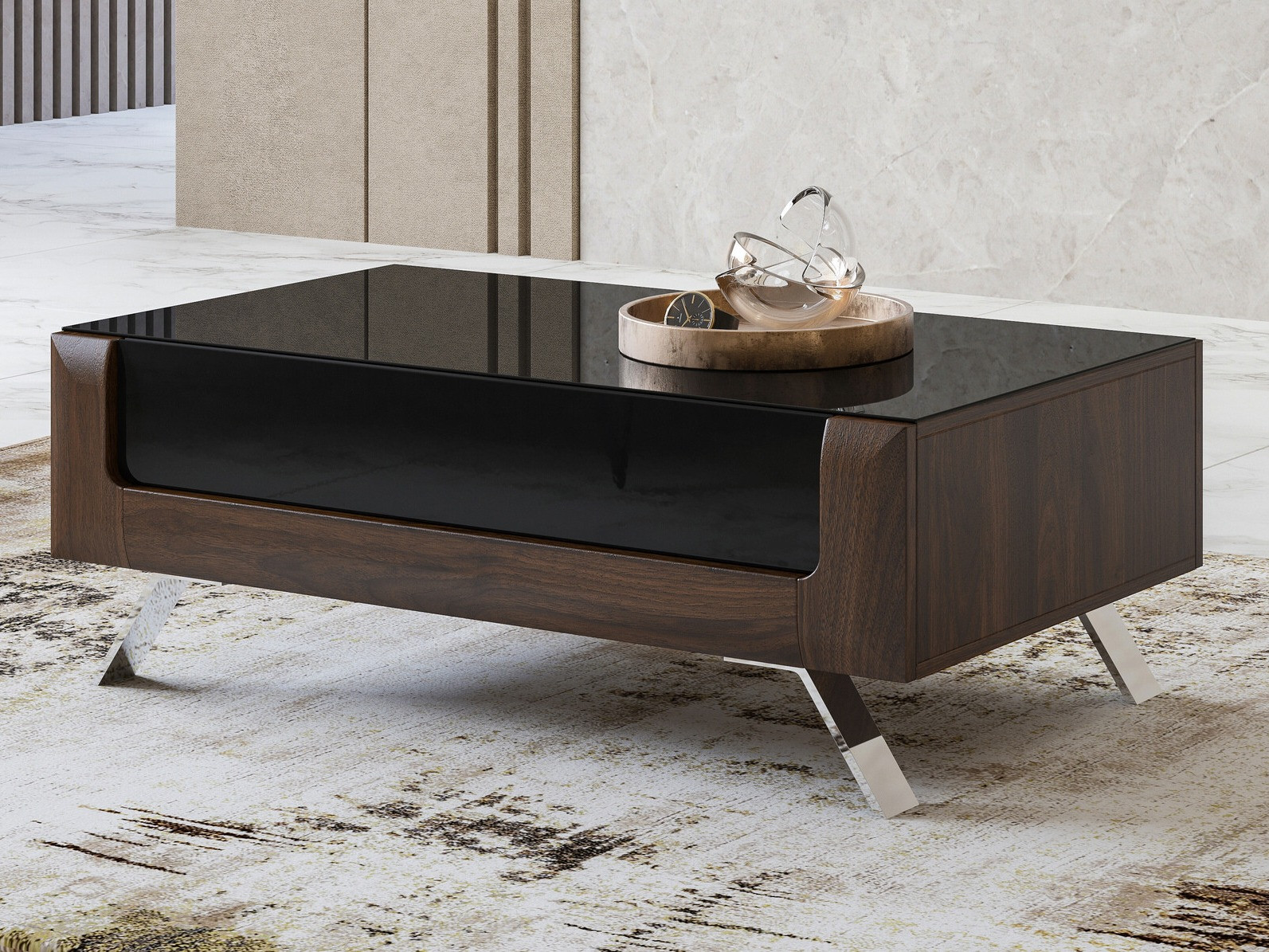 Žurnālu galdiņš Sovera 108 (Rieksts + Glancēts melns)