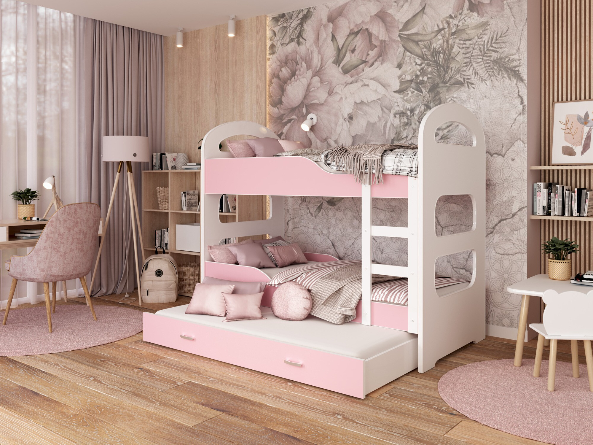 Divstāvu gulta Aurora 115 (Tumši rozā)