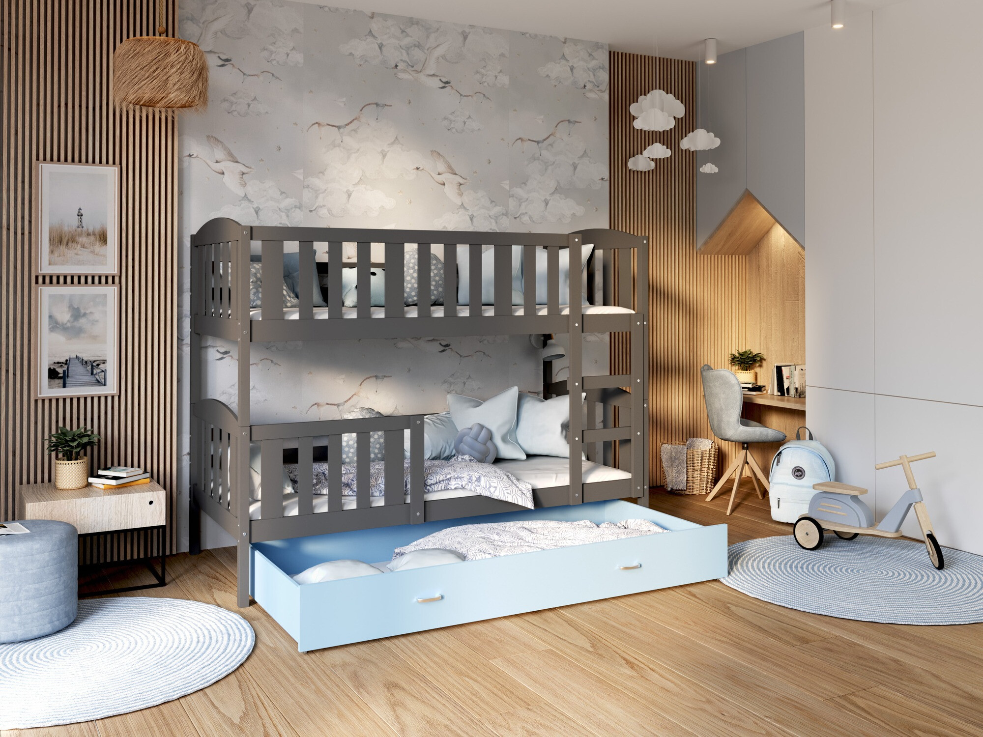 Divstāvu gulta Aurora 107 (Pelēks)