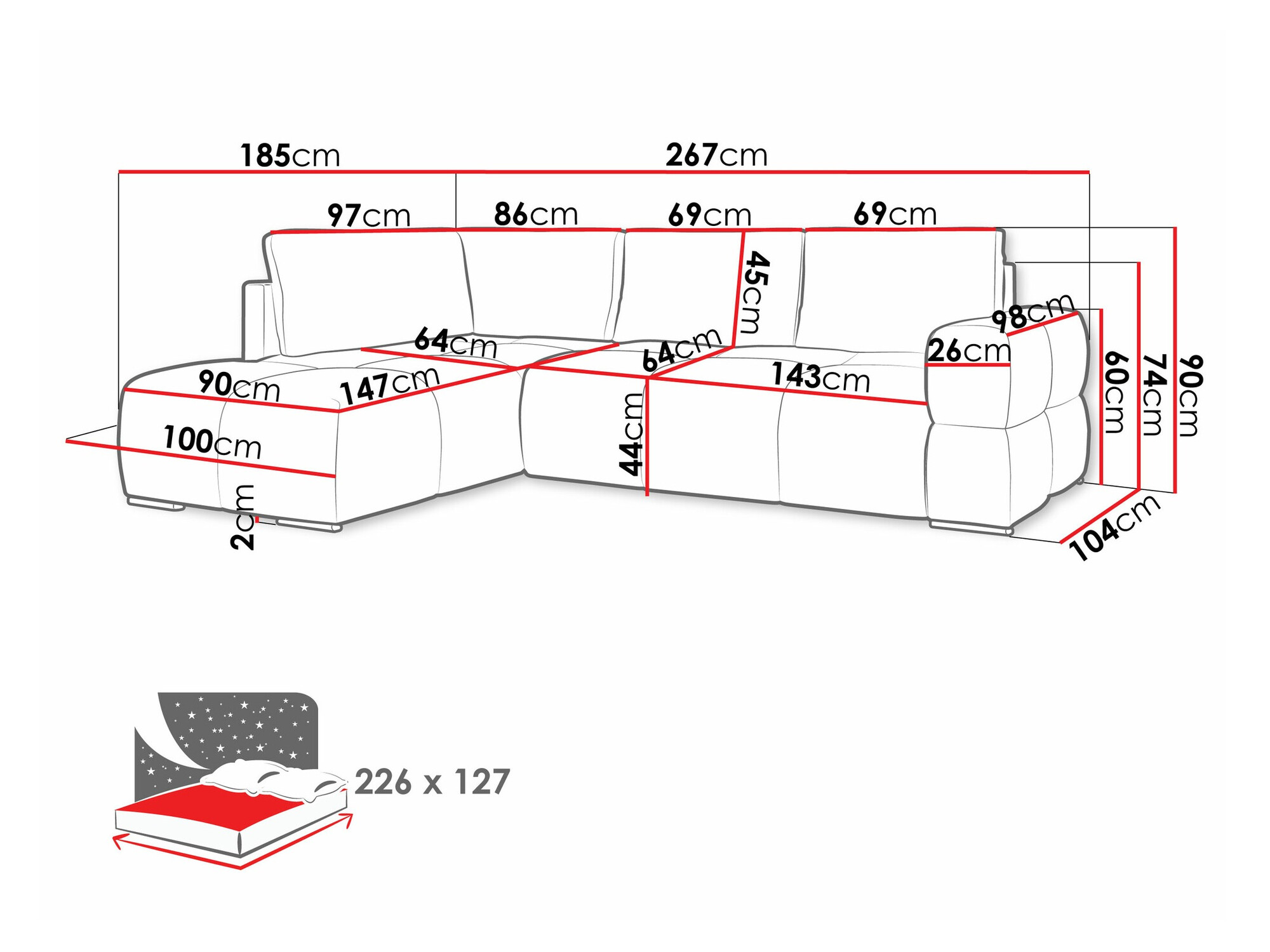 Stūra dīvāns Lincoln 198 (Artico Tērauds)