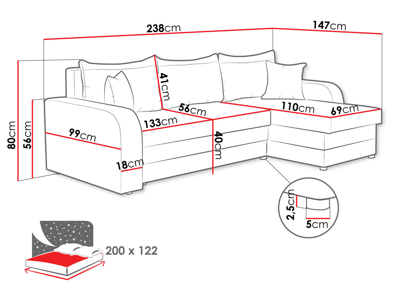 Stūra dīvāns Comfivo 135 (Mikrofaza 15 + Mikrofaza 22)