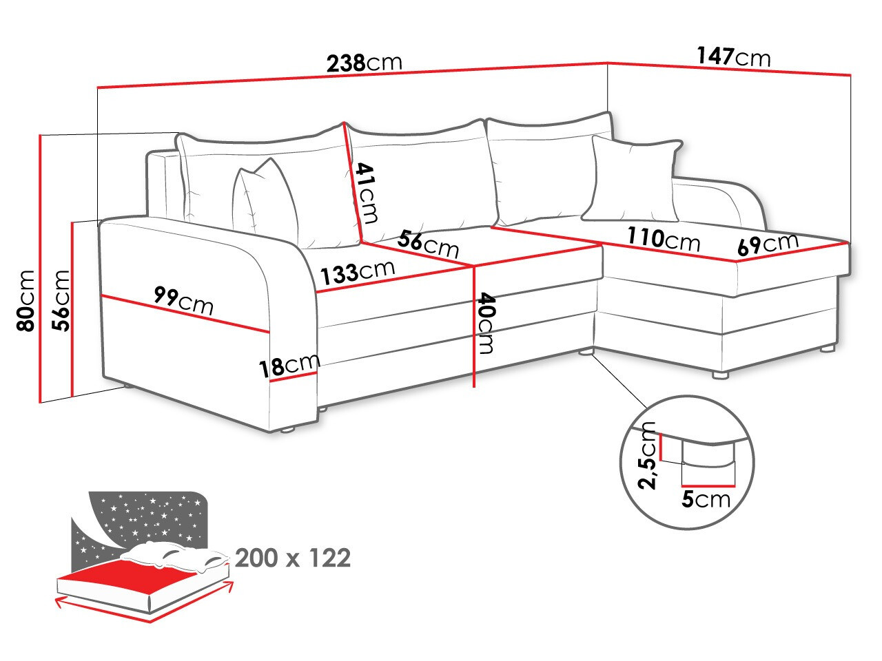 Угловой диван Comfivo 135 (Florida 01 + Rain 14)