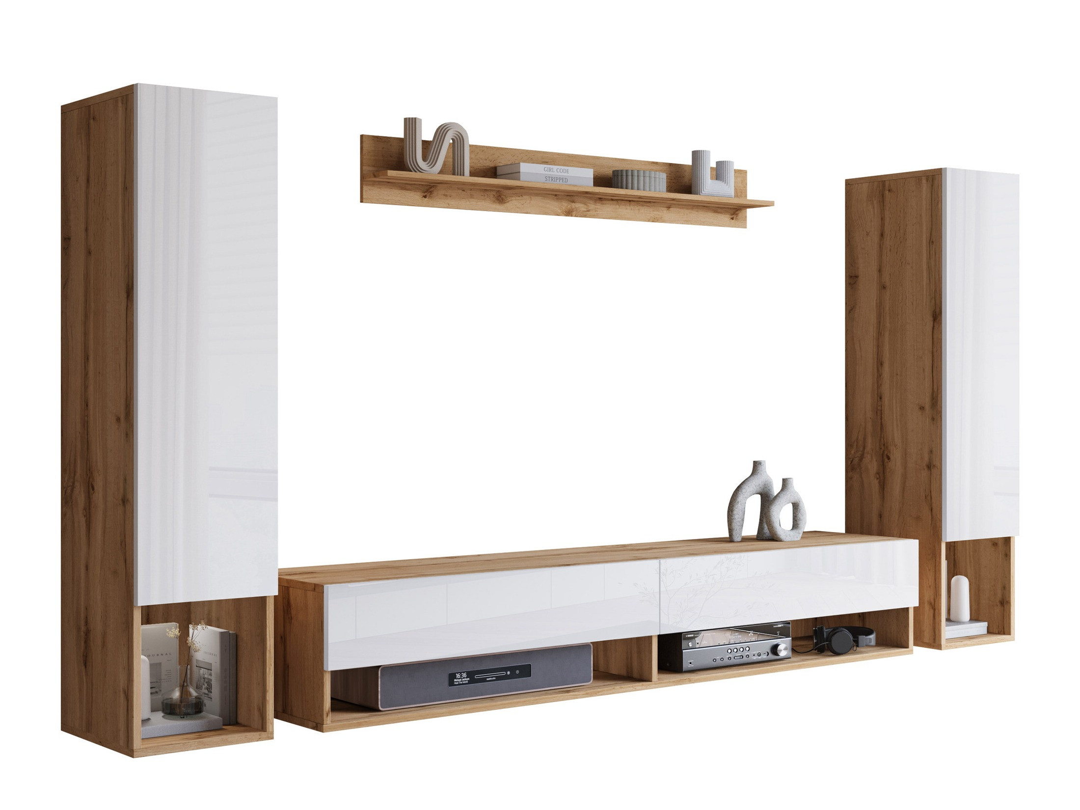 Набор для гостиной Sarasota 176 (Дуб вотан + Глянцевый белый)