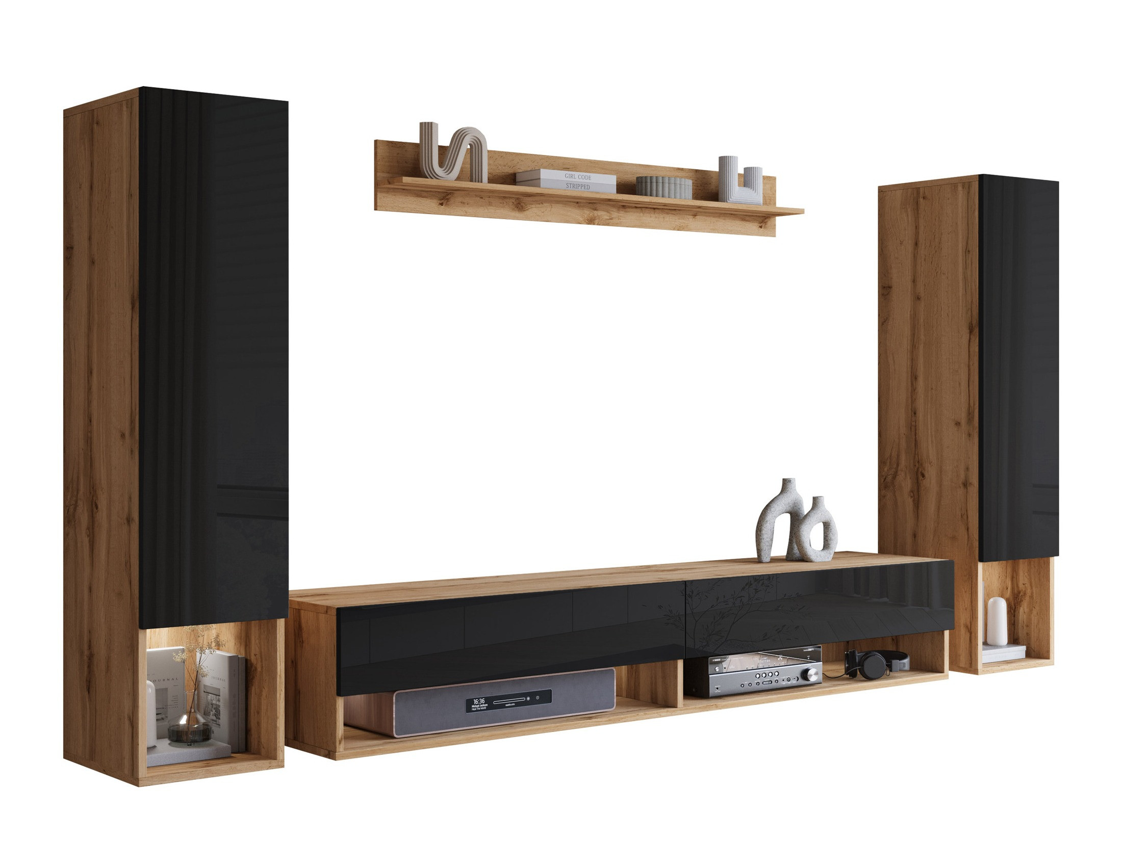 Набор для гостиной Sarasota 176 (Дуб вотан + Глянцевый черный)