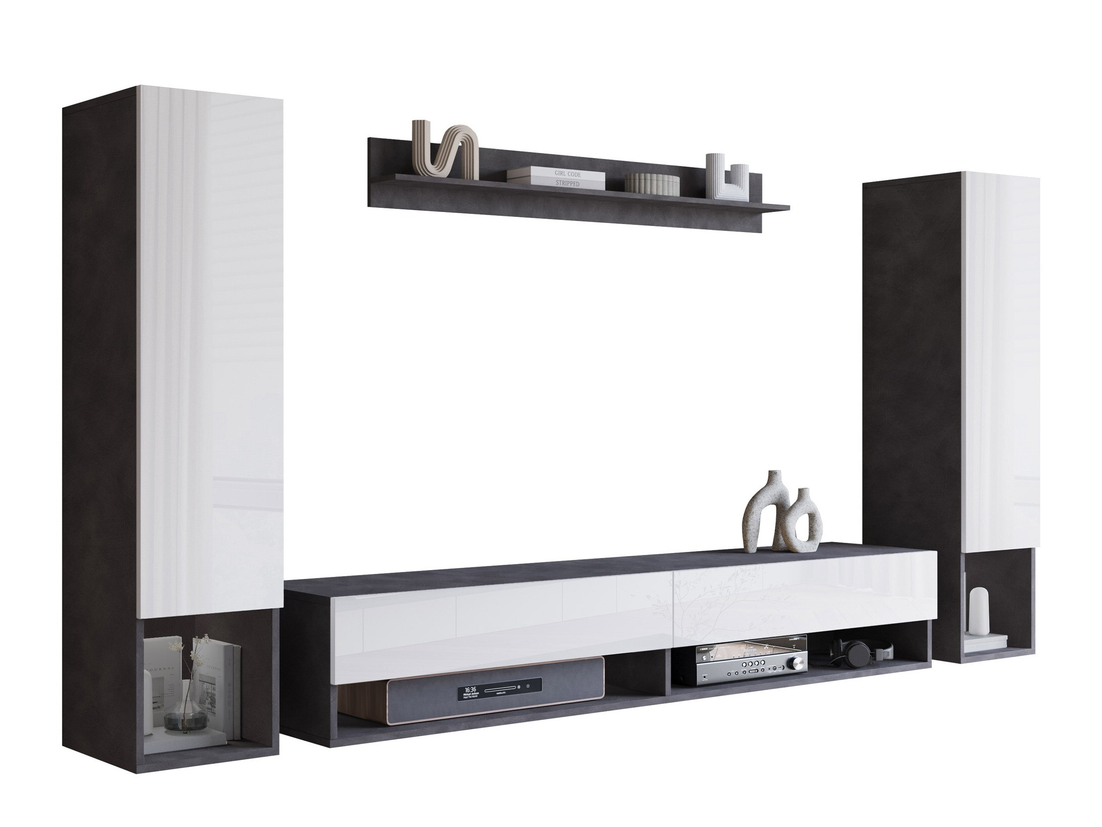 Viesistabas komplekts Sarasota 176 (Matera pelēks + Glancēts balts)