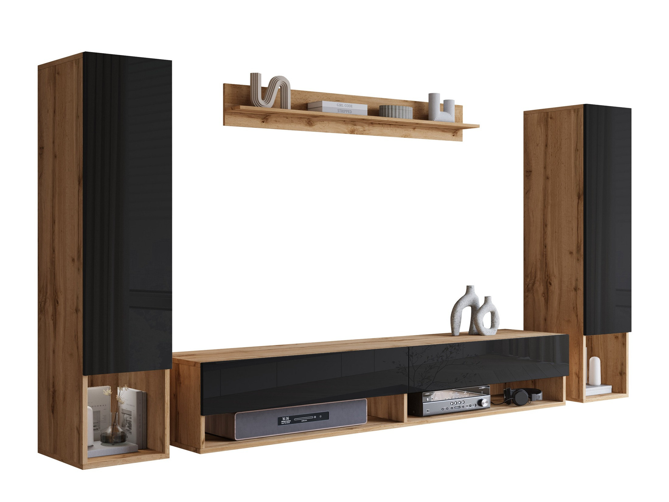 Viesistabas komplekts Sarasota 176 (Votan ozols + Glancēts melns)