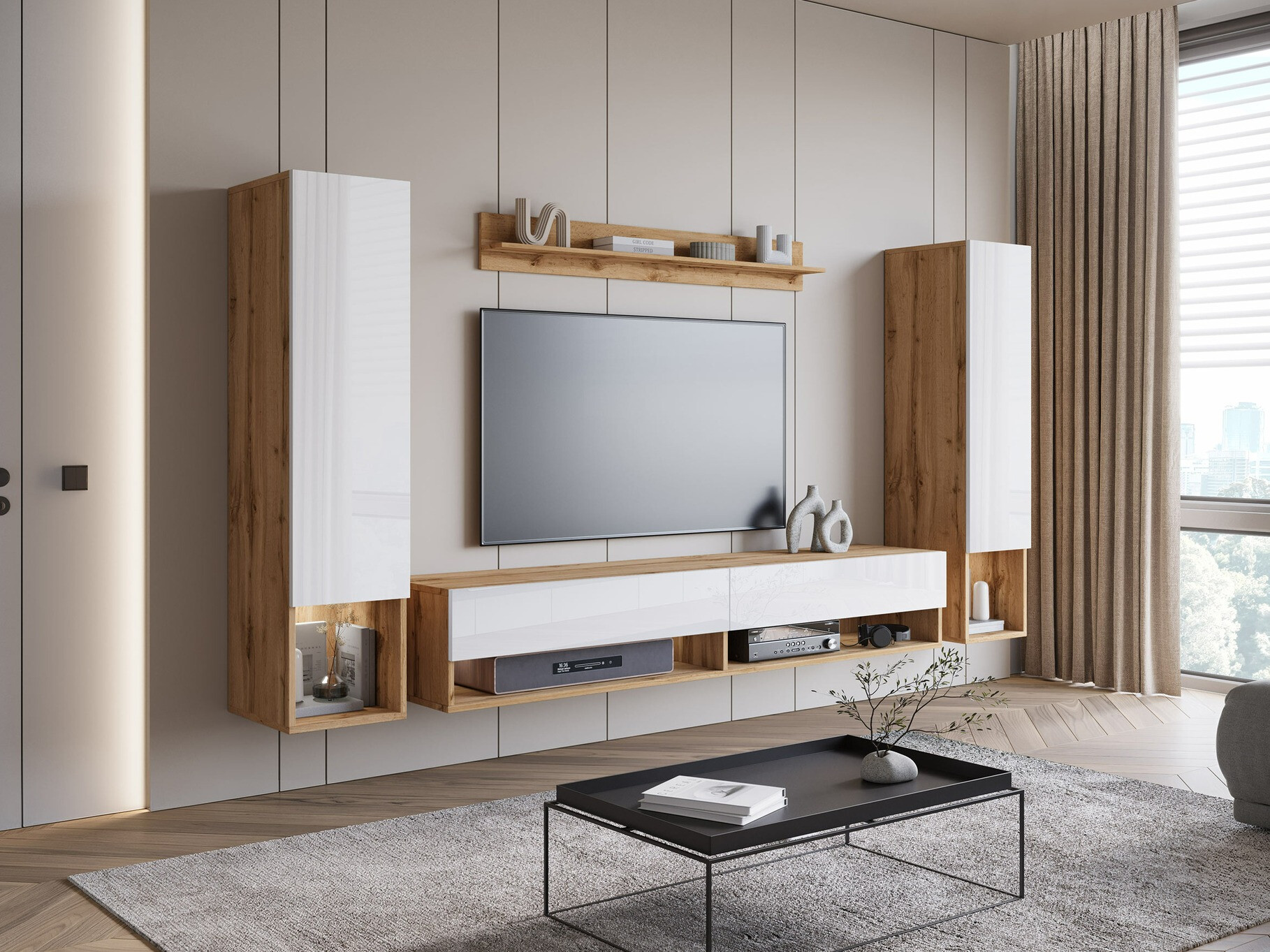 Набор для гостиной Sarasota 176 (Дуб вотан + Глянцевый белый)