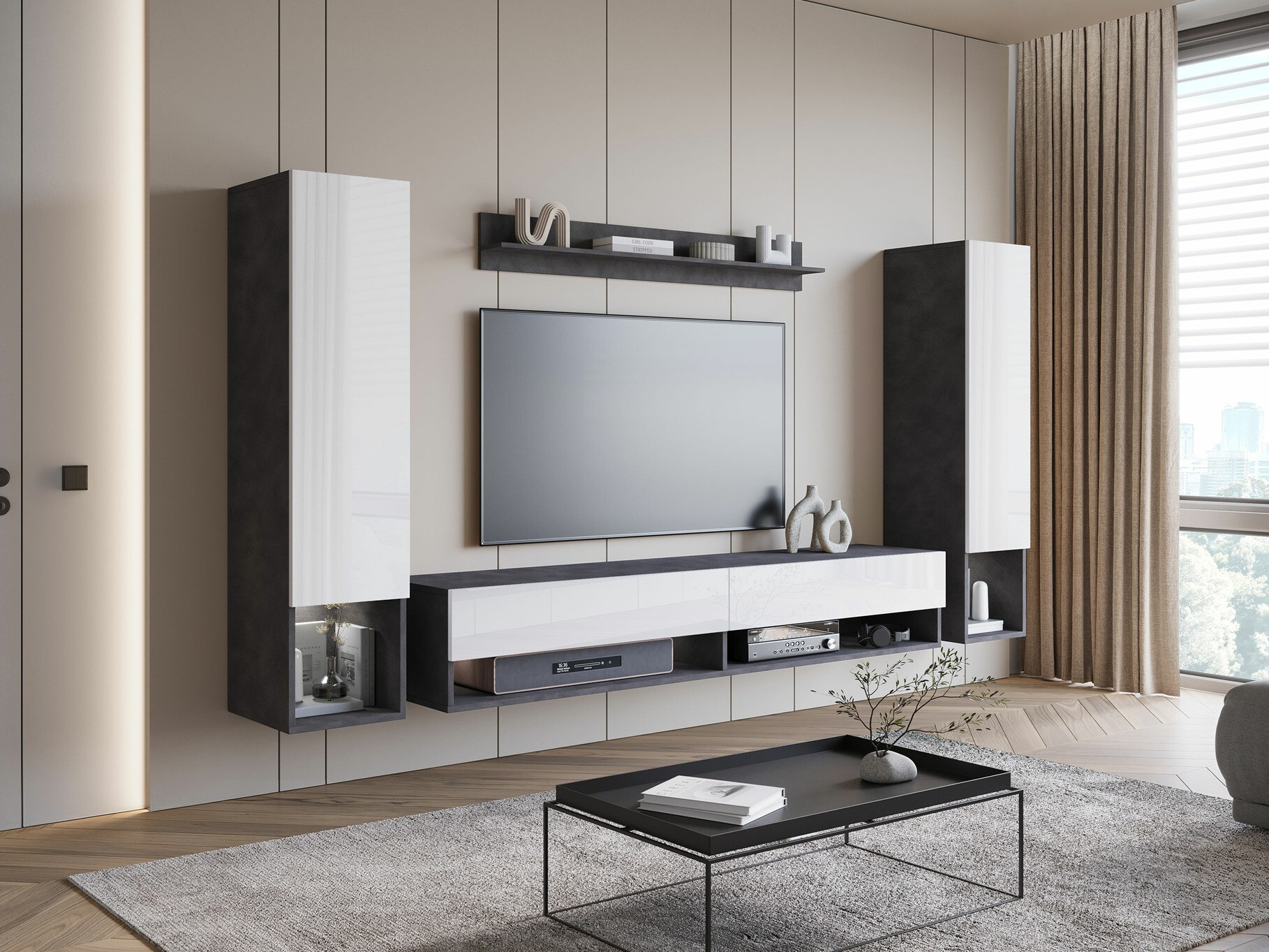 Набор для гостиной Sarasota 176 (Матера серый + Глянцевый белый)