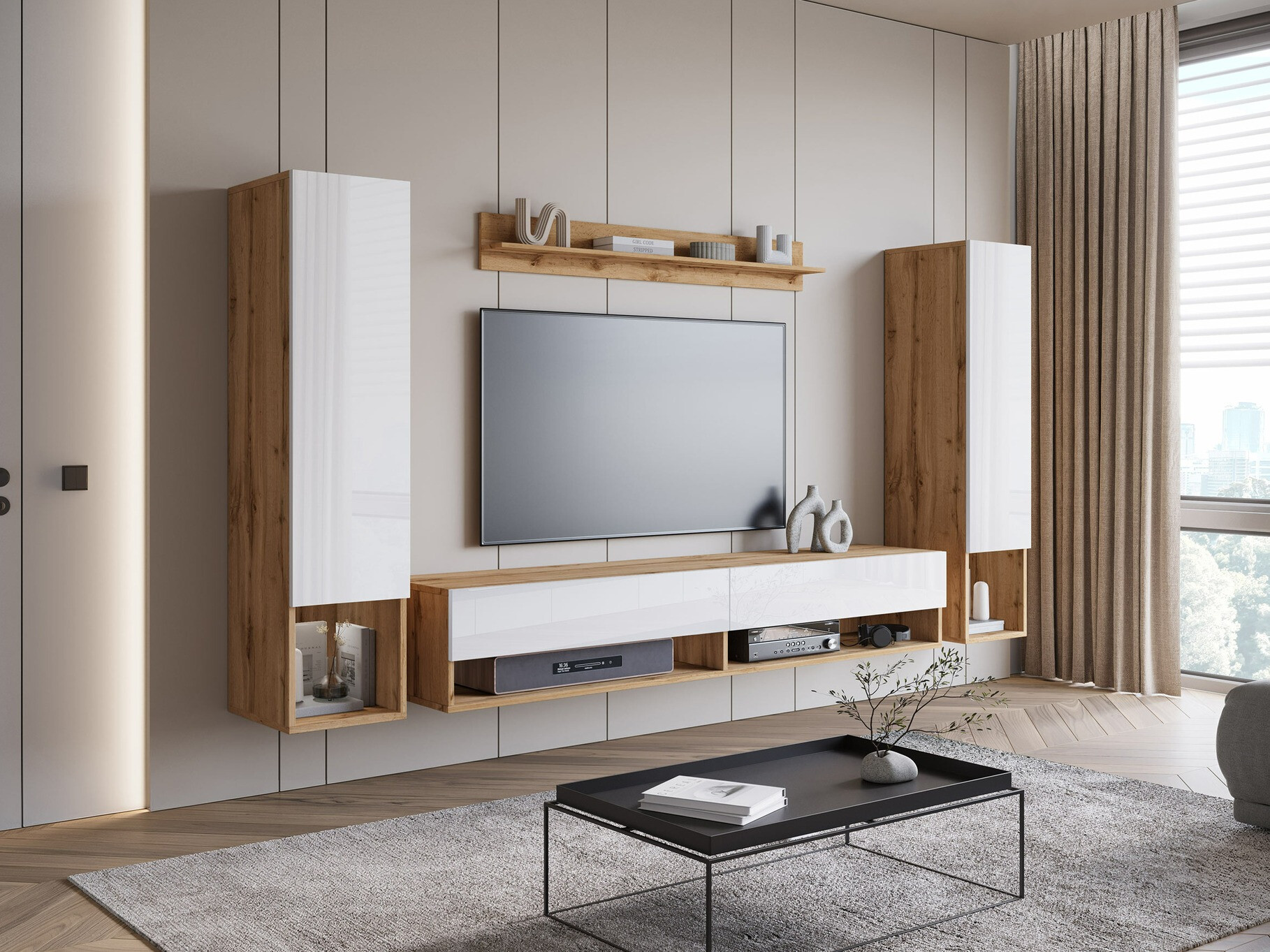 Viesistabas komplekts Sarasota 176 (Votan ozols + Glancēts balts)