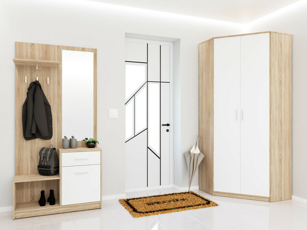 Stūra skapis Novsore 119 (Sonomas ozols + Balts)