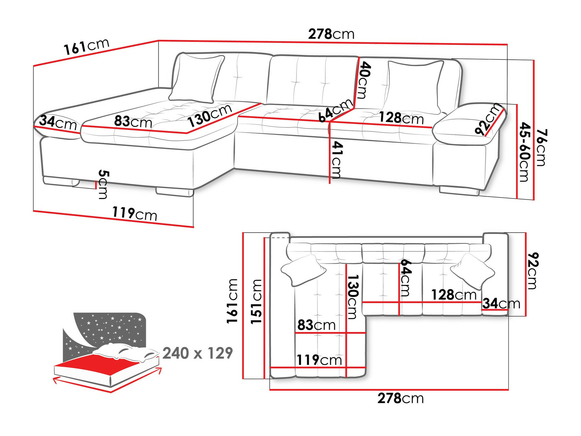 Угловой диван Comfivo 250 (Otusso 23 + Sorriso 04 + Otusso 01)