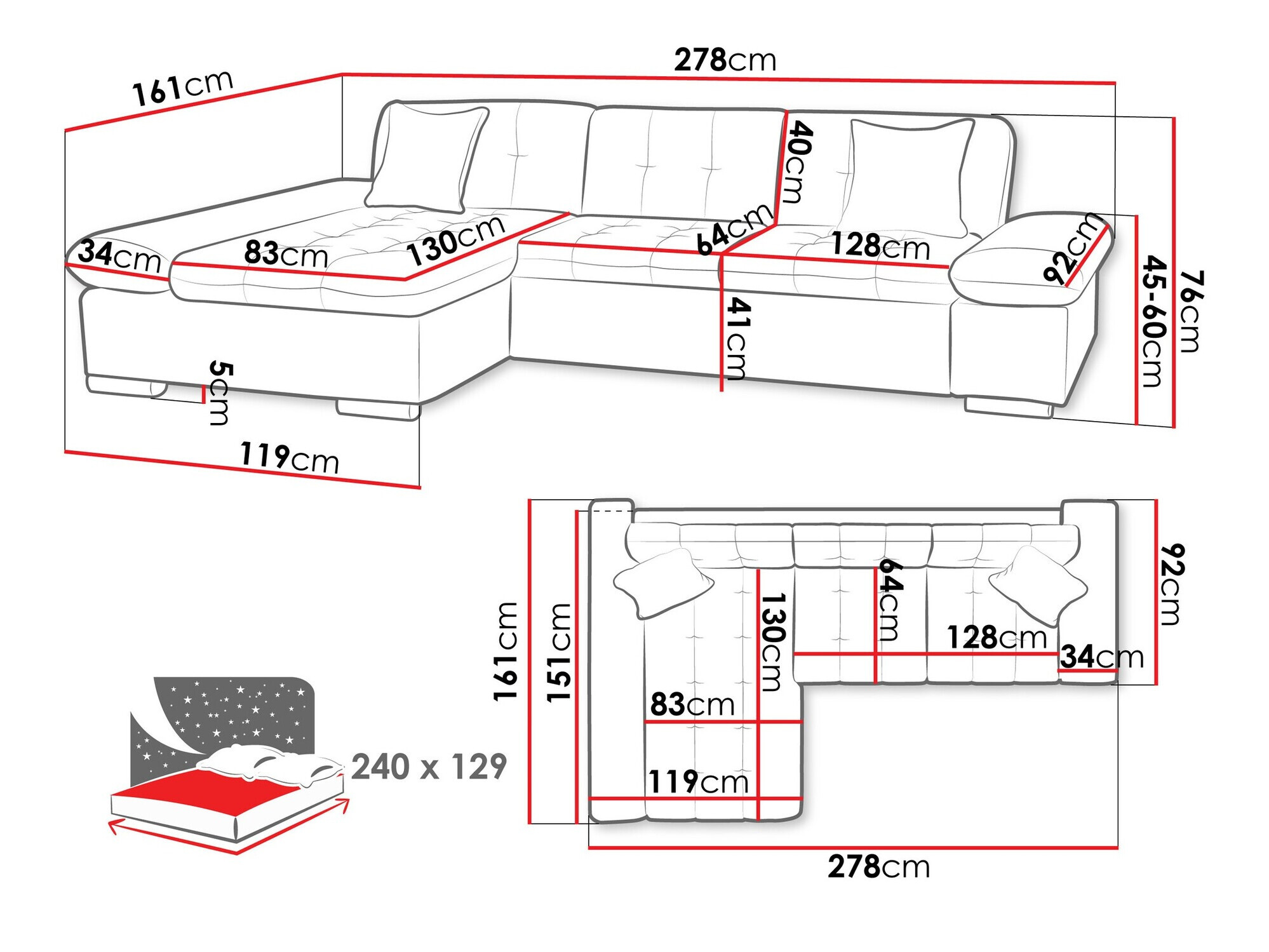Угловой диван Comfivo 250 (Otusso 23 + Sorriso 04 + Otusso 01)