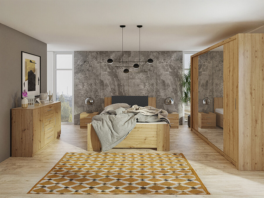 Спальный гарнитур Catromi 115 (Artisan дуб + Soft Pik 011)