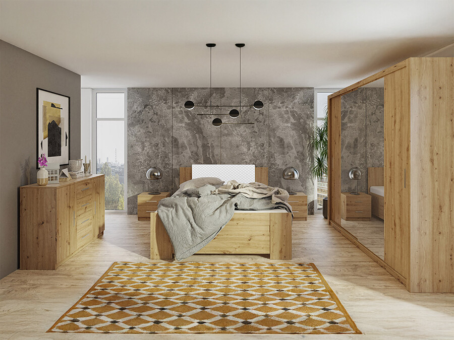 Спальный гарнитур Catromi 115 (Artisan дуб + Soft Pik 017)