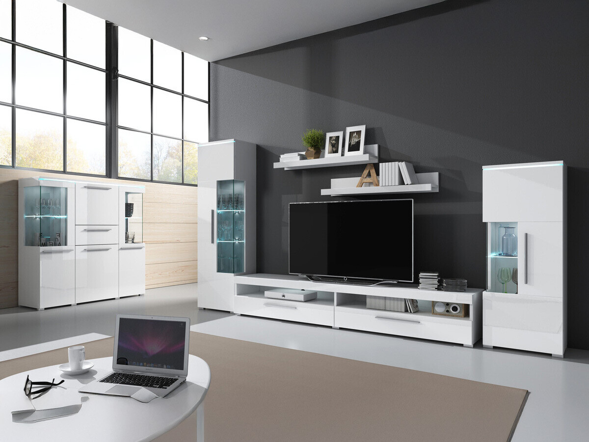 Viesistabas komplekts Torvire 107 (Balts + Glancēts balts)