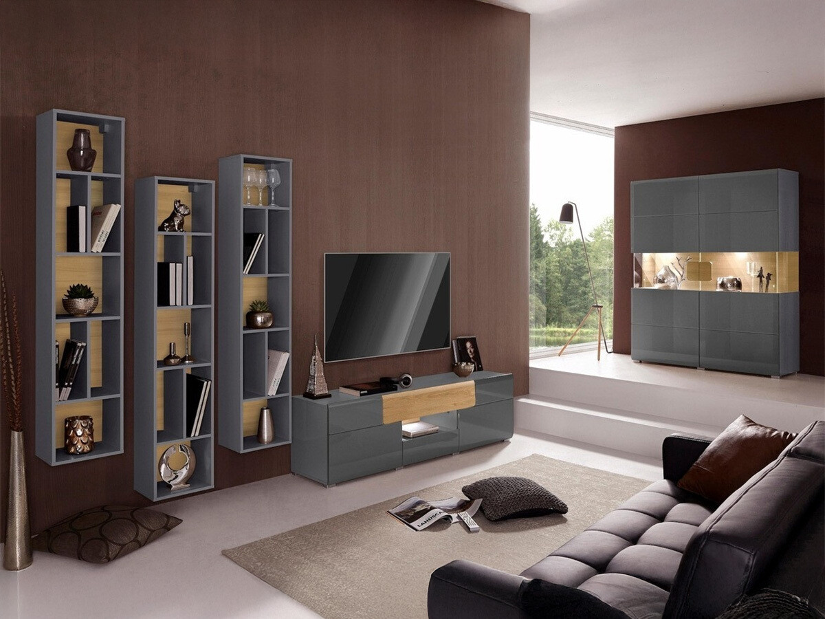 Настенная полка Torsone 106 (Антрацит + Gloss антрацит + Внук дуб)