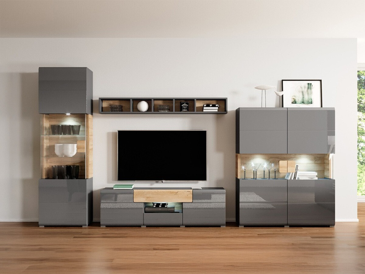 Viesistabas komplekts Torsone 104 (Antracīts + Gloss antracīts + Grandson ozols)