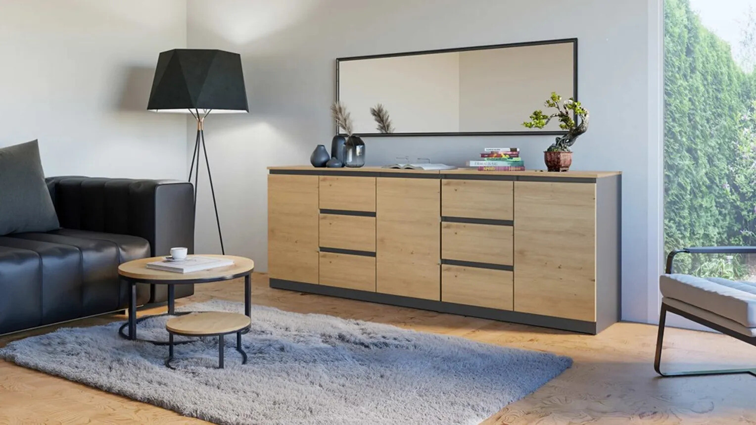 Kомод Elbvelu 109 (Антрацит + Artisan дуб)