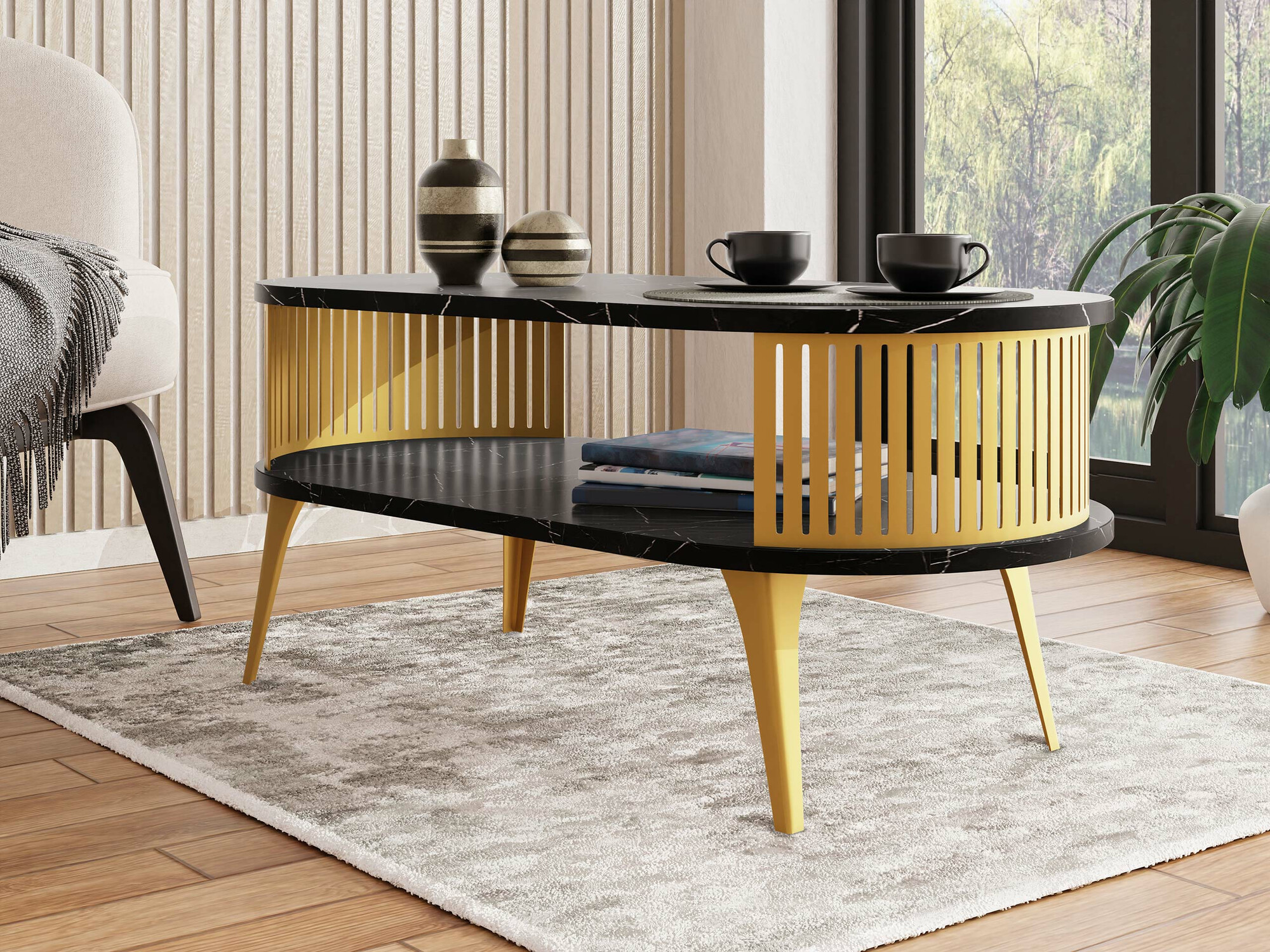 Журнальный столик Sordore 106 (Золотой + Черный мрамор)