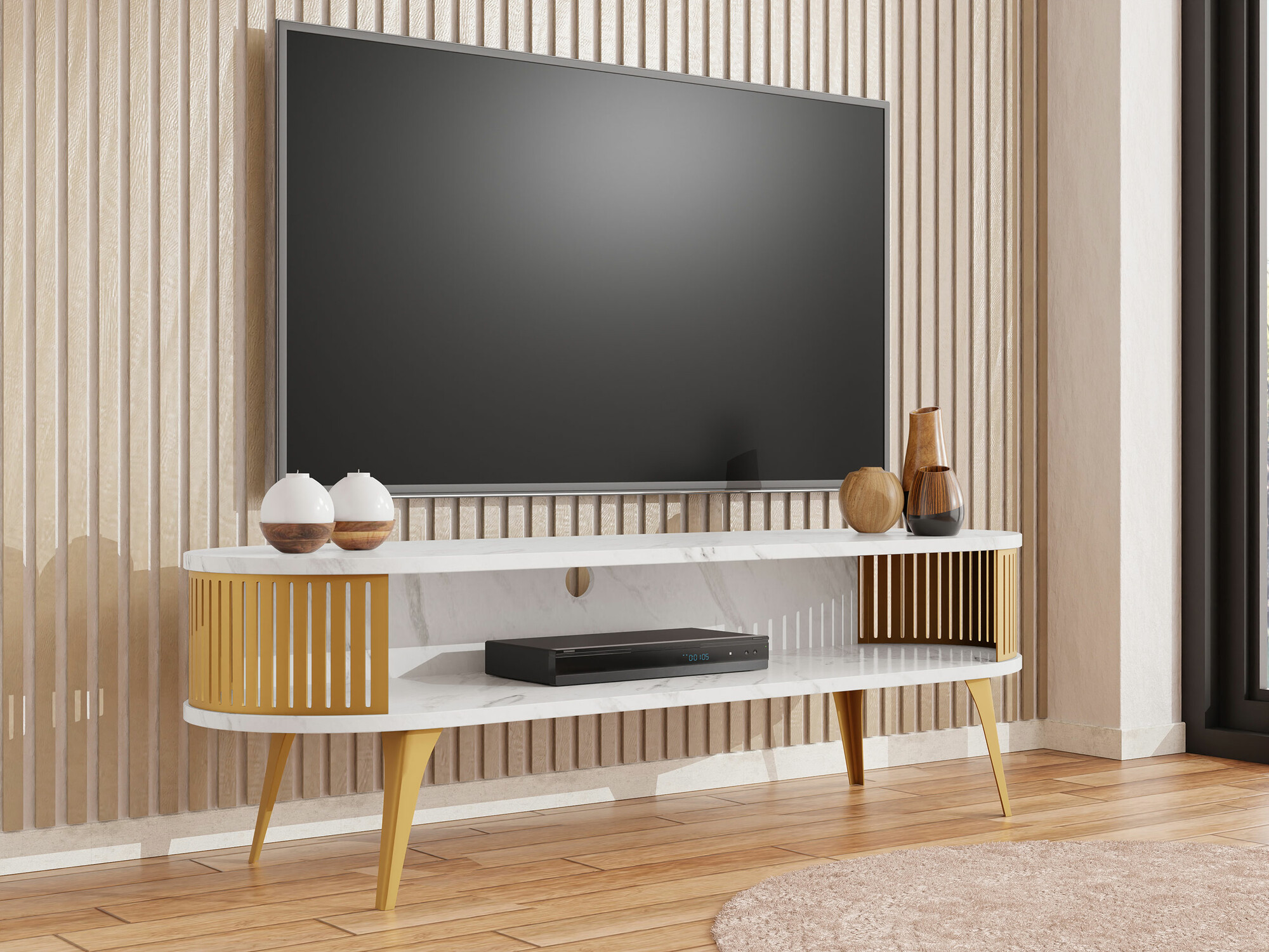 TV galds Sordore 109 (Zelta + Balts marmors)