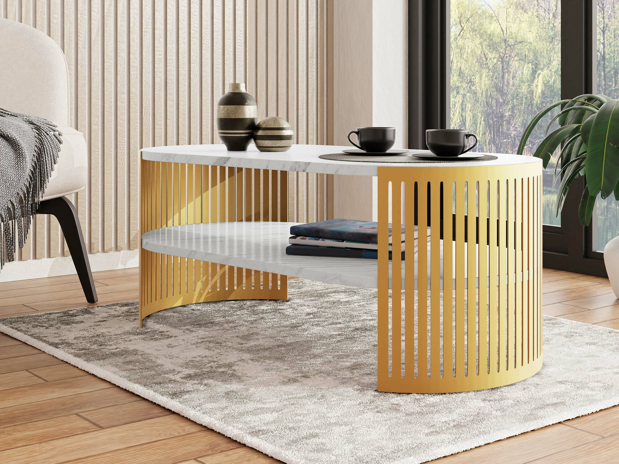 Журнальный столик Sordore 116 (Золотой + Белый мрамор)