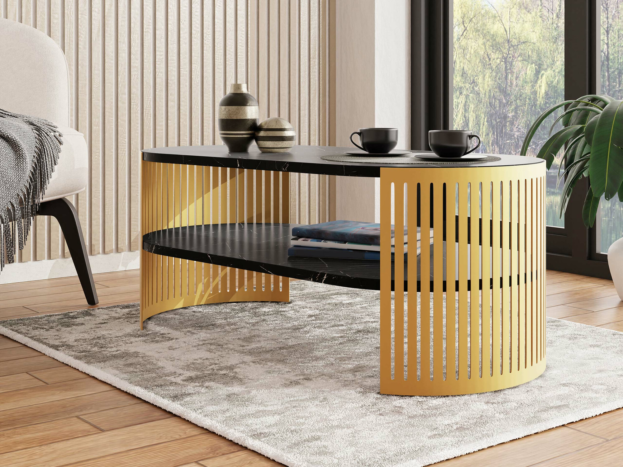 Журнальный столик Sordore 116 (Золотой + Черный мрамор)