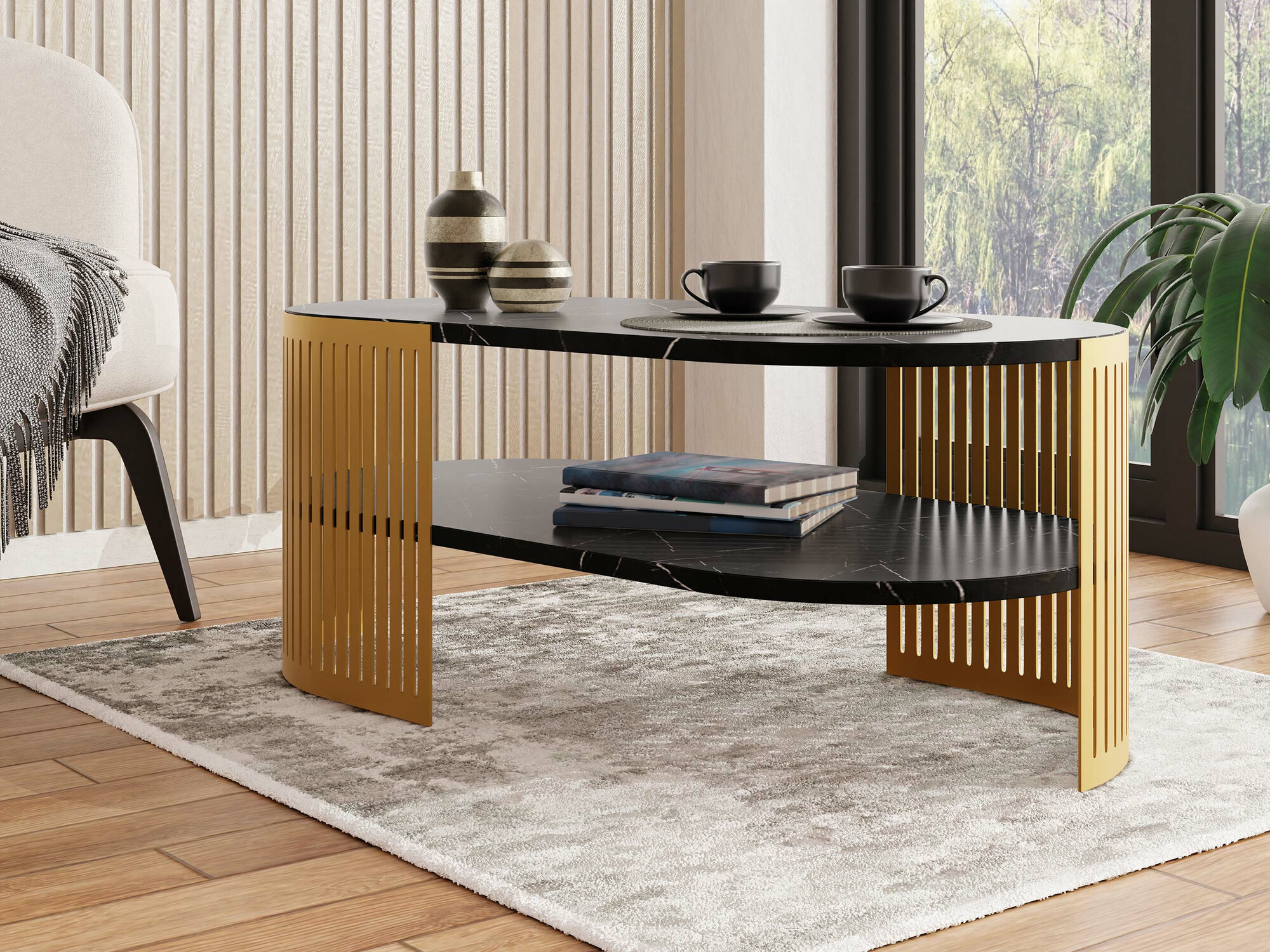 Журнальный столик Sordore 119 (Золотой + Черный мрамор)