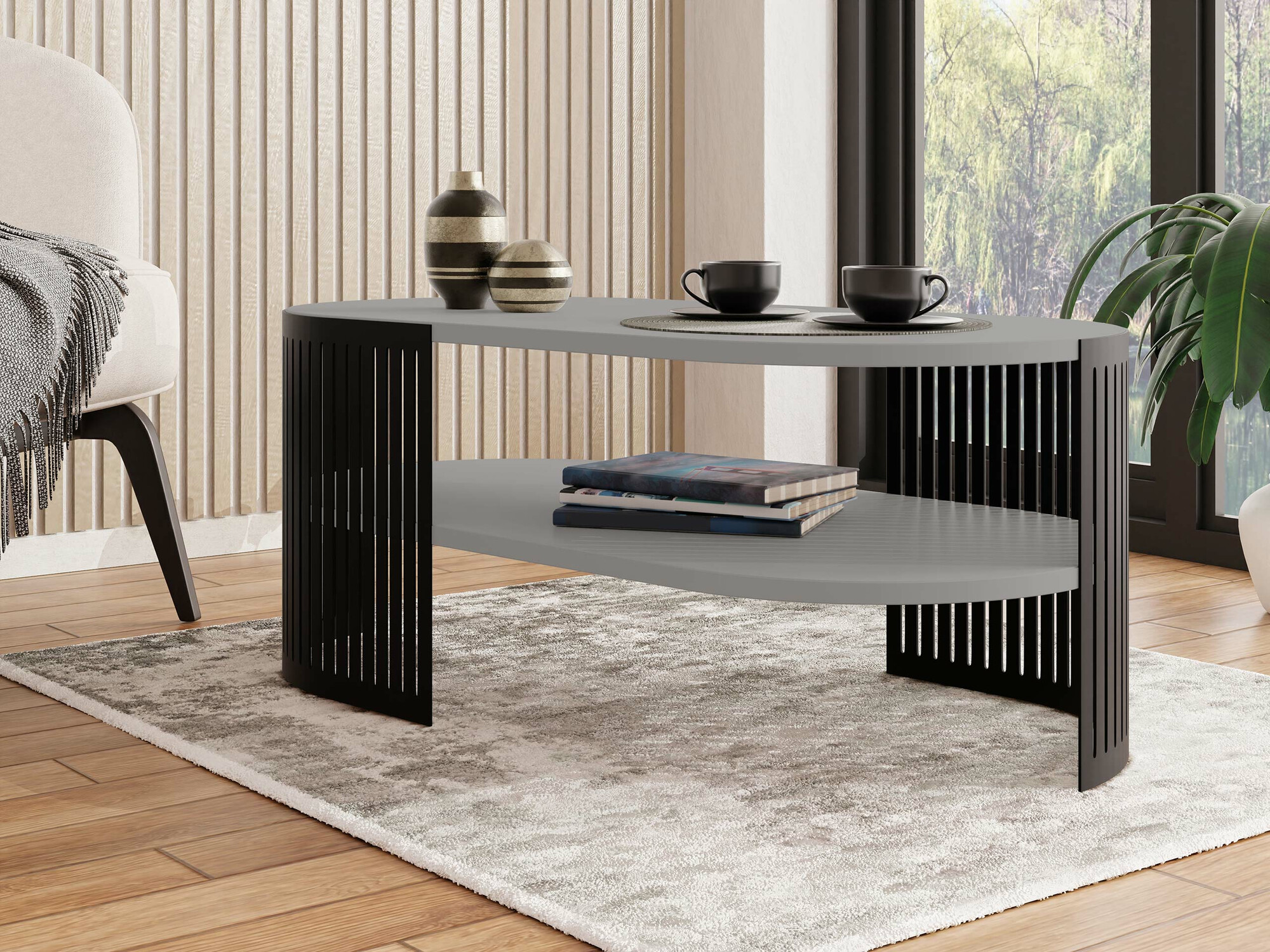 Žurnālu galdiņš Evanola 106 (Melns + Grafīts)