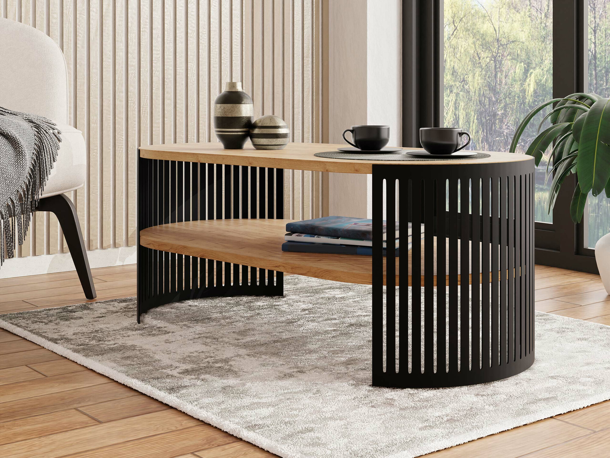 Žurnālu galdiņš Sordore 115 (Melns + Amatniecības zelta ozols)