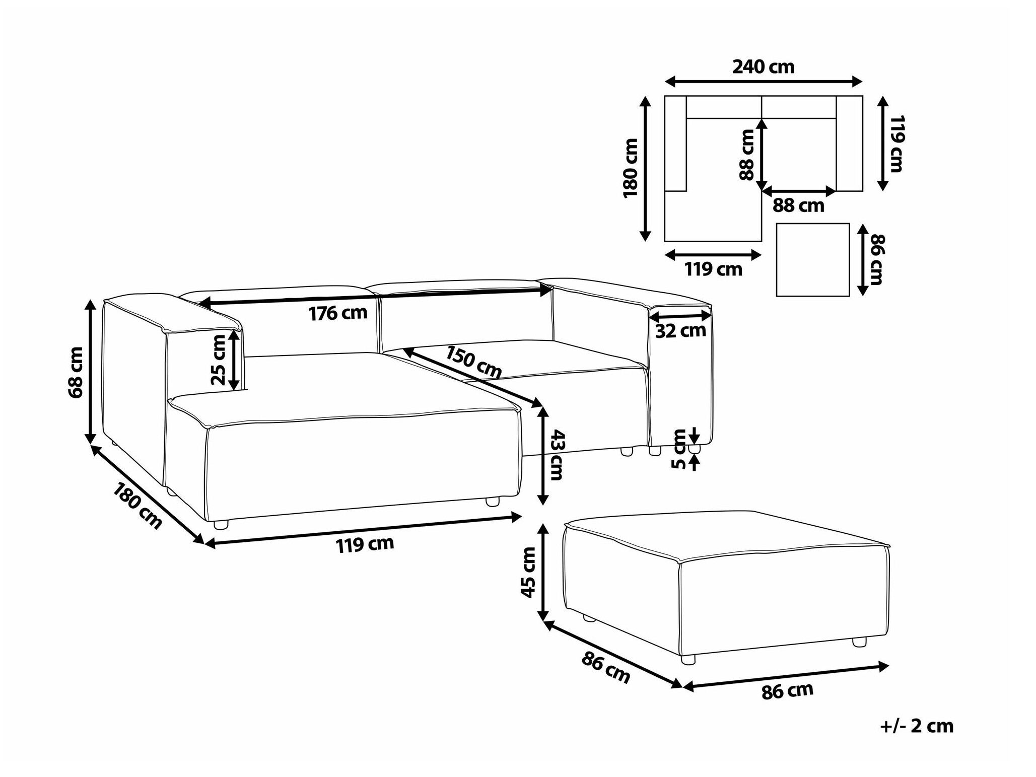 Mīksto mēbeļu komplekts Serophi 105 (Pelēks)