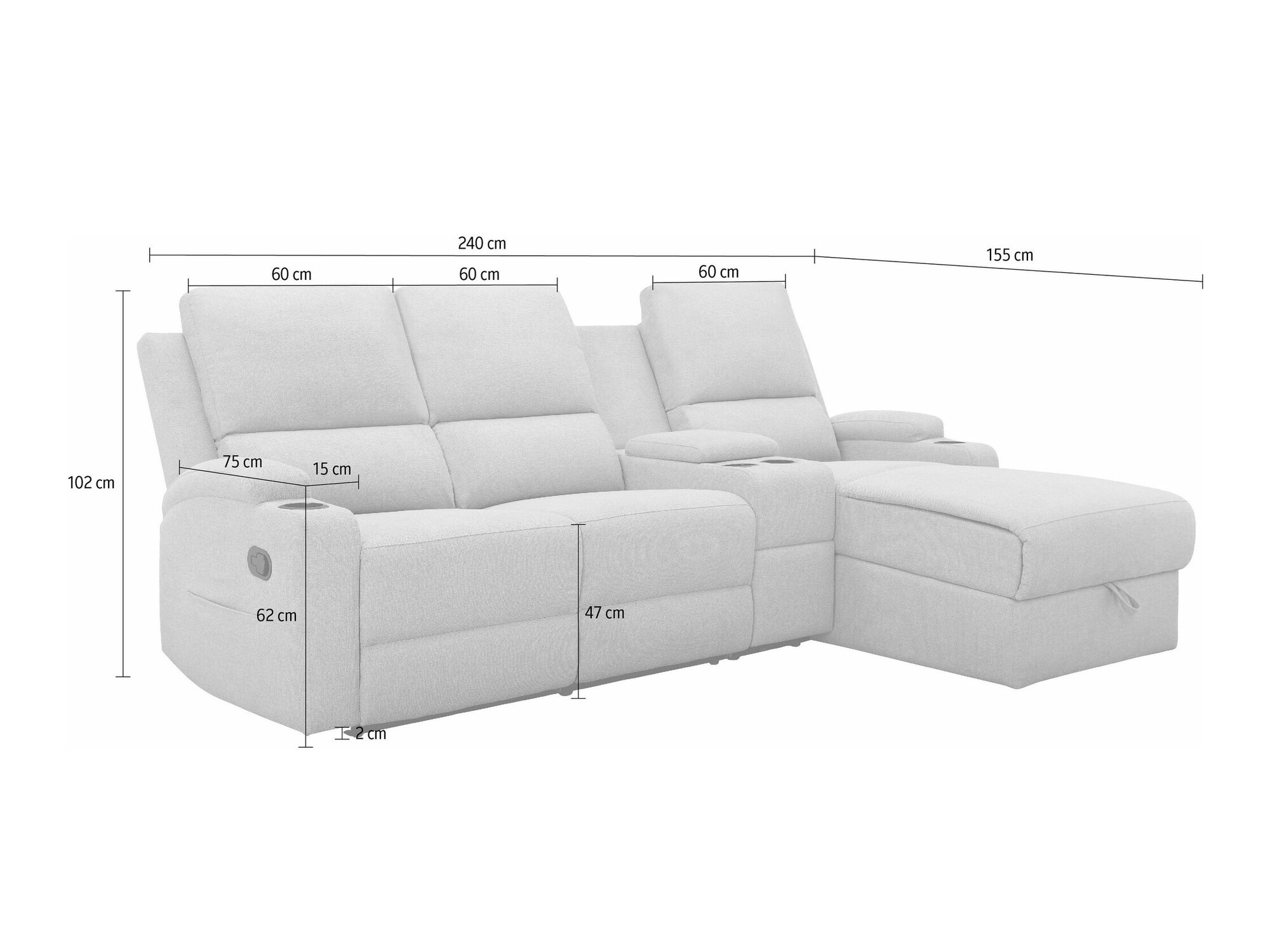 Stūra dīvāns reglaineris Denton 1368 (Melns)