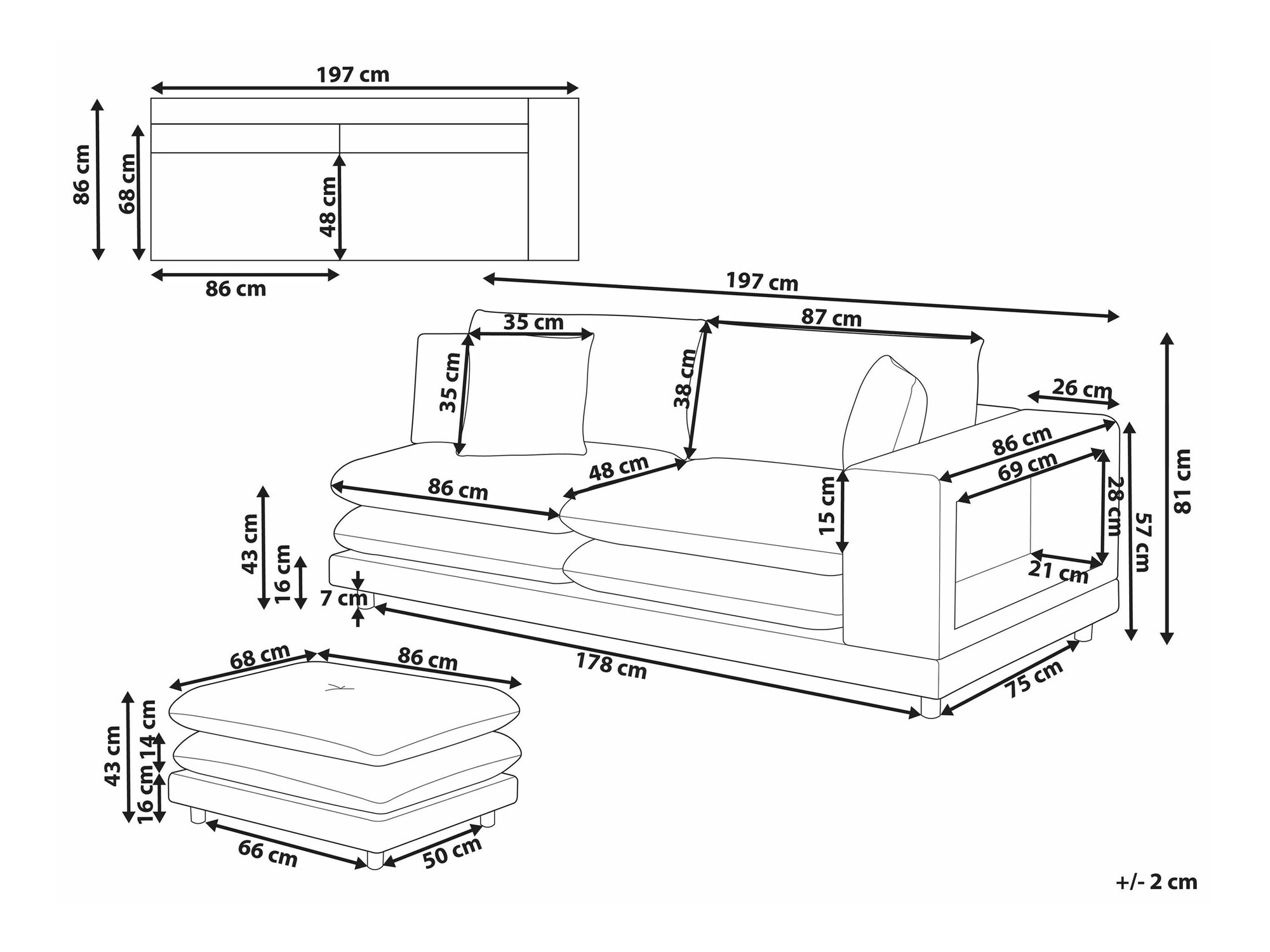 Mīksto mēbeļu komplekts Berwyn 2432 (Pelēks)
