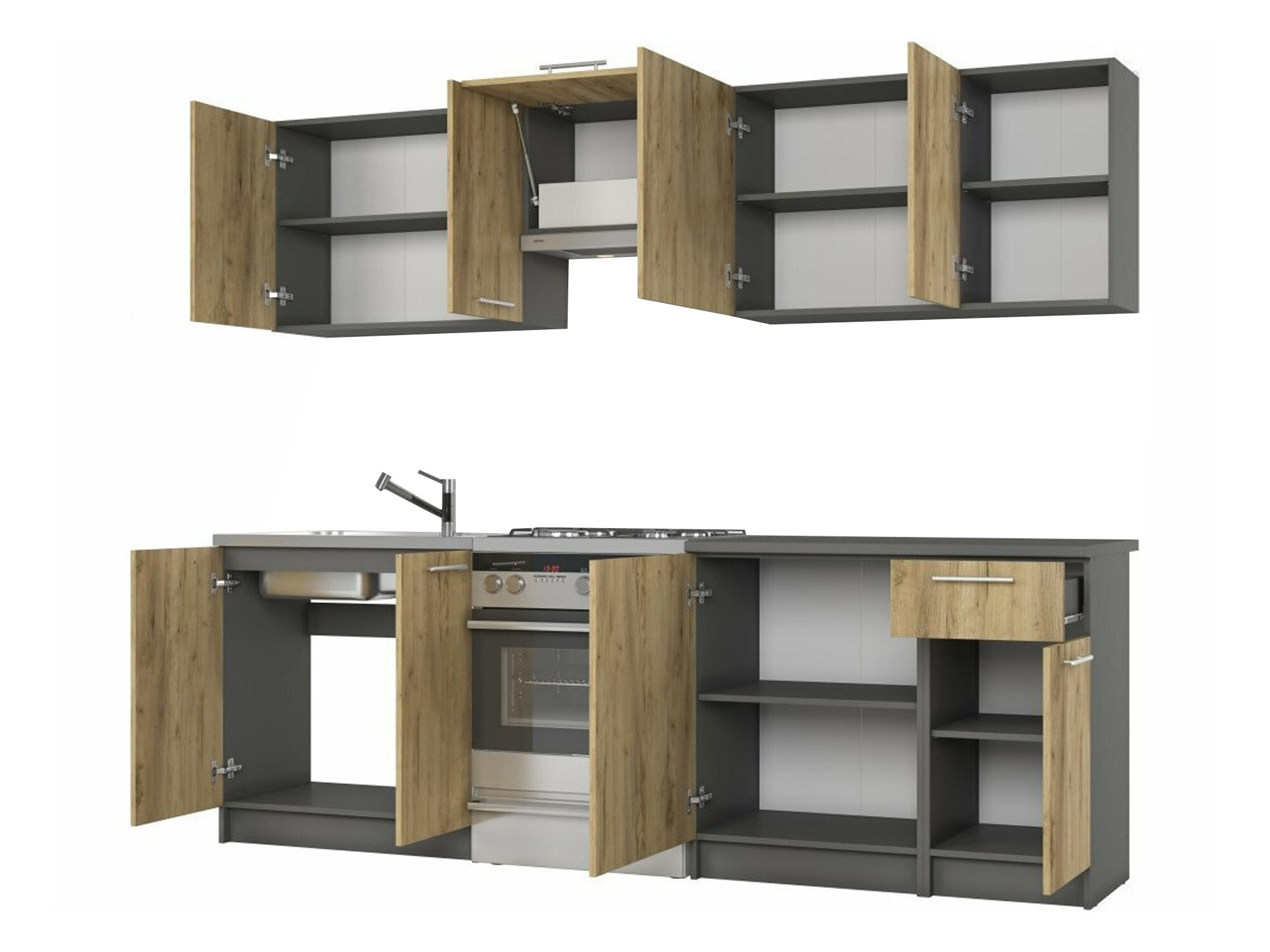 Virtuves komplekts Houston 856 (Votan ozols + Antracīts)