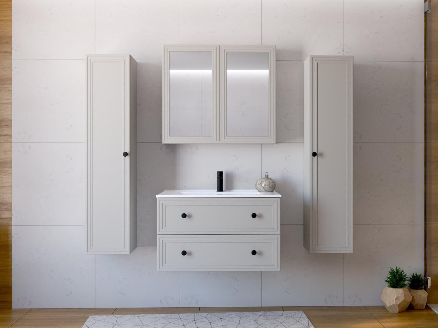 Шкаф для ванной комнаты c зеркалом Fiovele 102 (Кашемир)