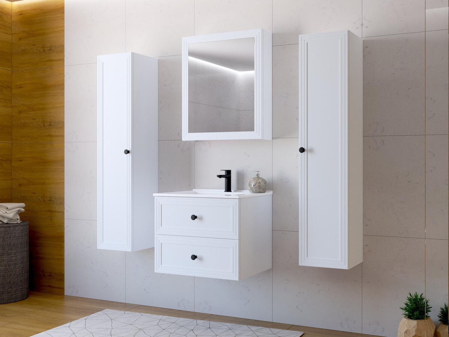 Vannas istabas skapis ar spoguli Fiovele 101 (Balts)