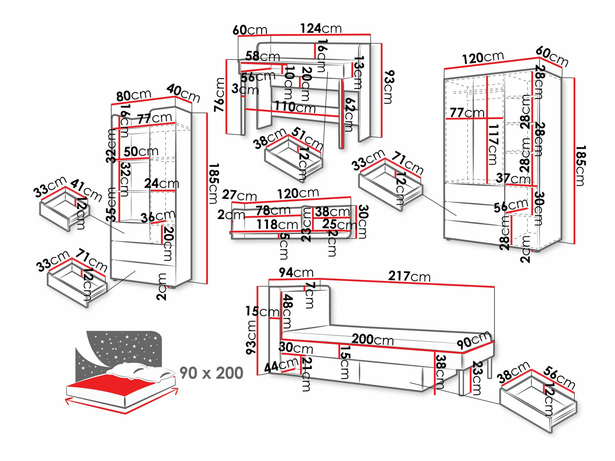 Bērnu istabas komplekts Domcali 116 (Coral + Ozols)