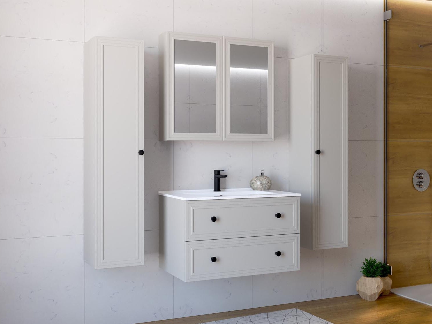 Подвесной шкаф для ванной комнаты под раковину Fiovele 104 (Кашемир)