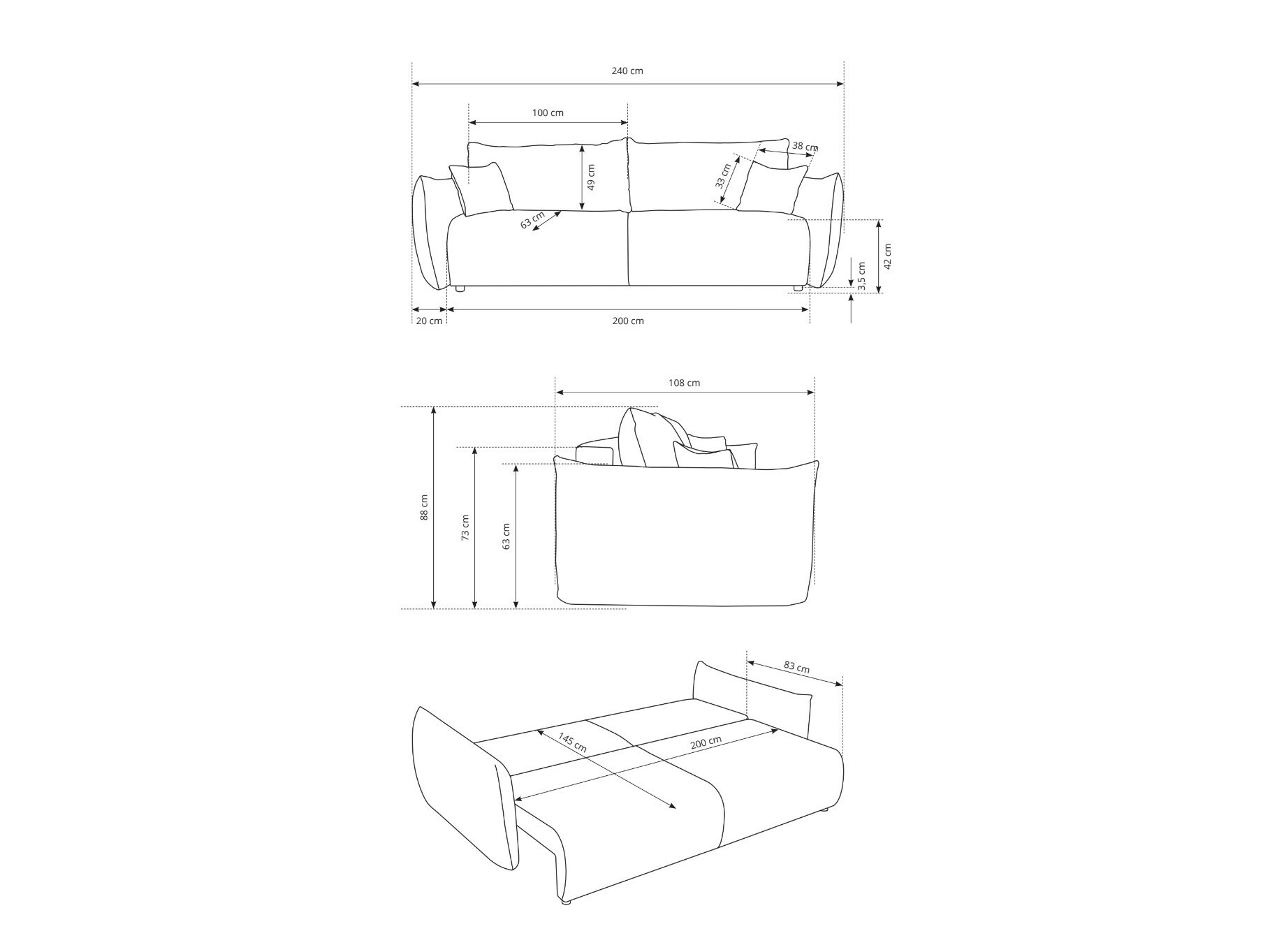 Dīvāns gulta Kingston 150 (Melody 14)